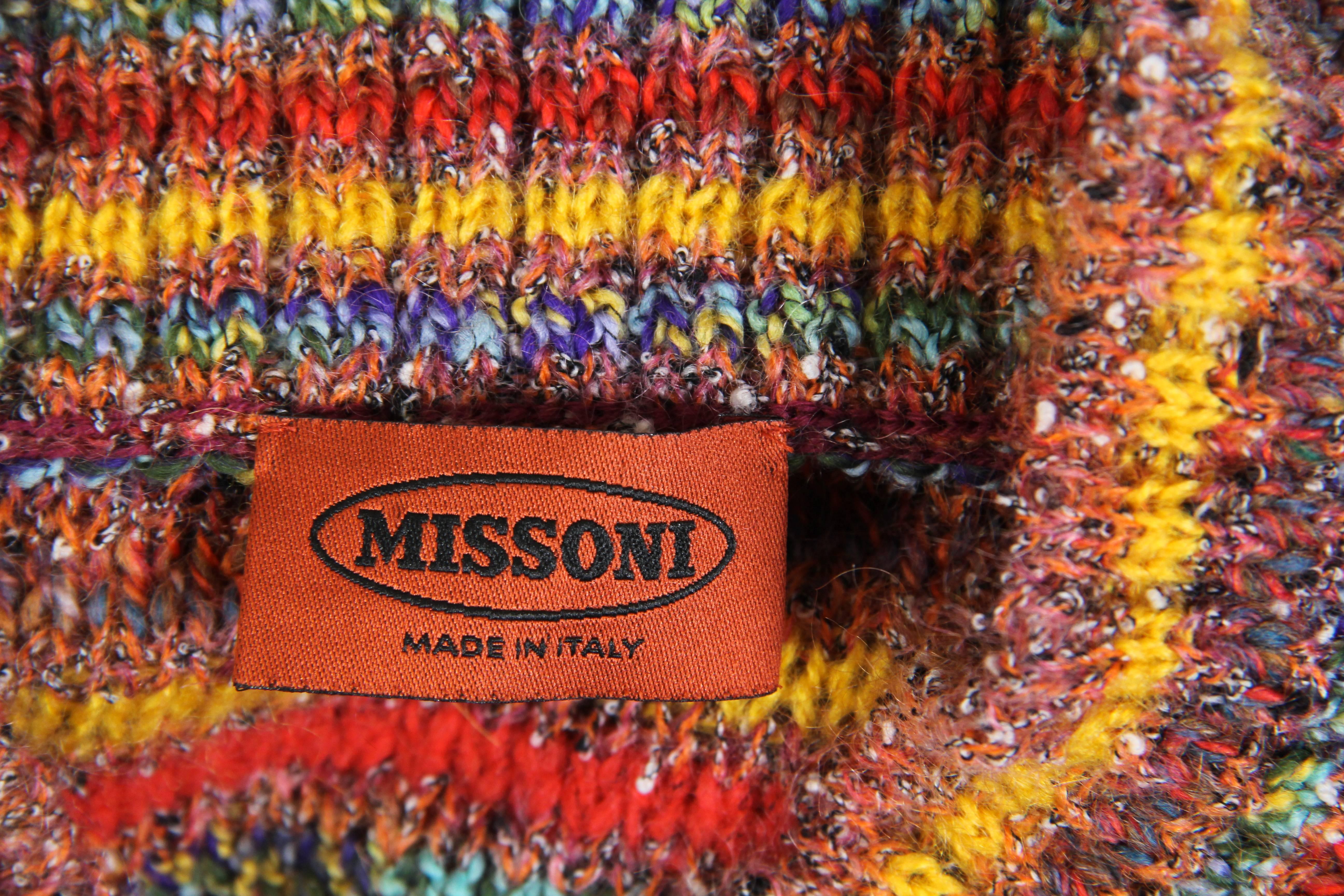 1980S MISSONI Orange Multi Striped Wool Knit Sweater With Hand Made Parrot Appl 3