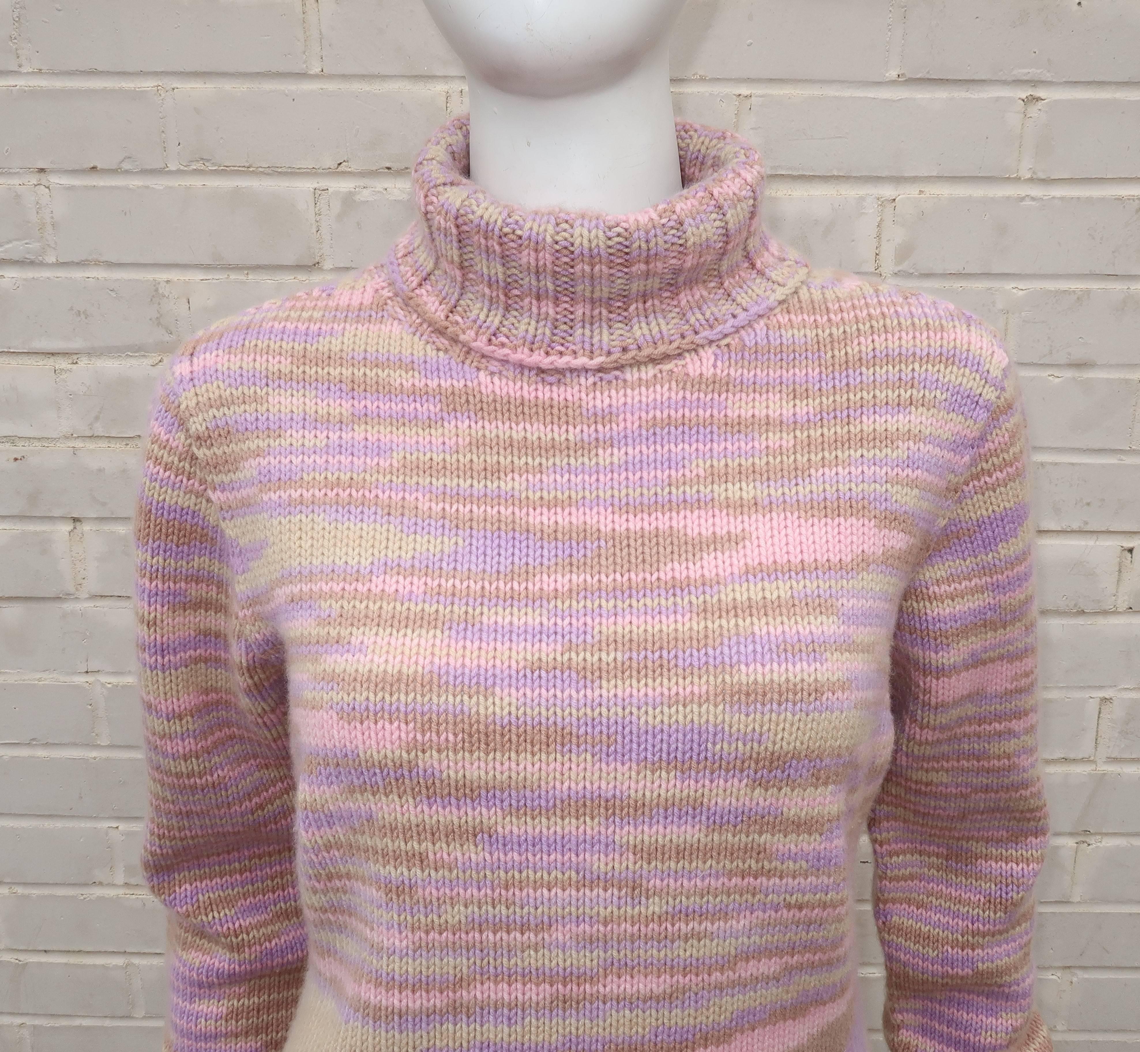 Brown 1980’s Missoni Pastel Cashmere Op Art Turtleneck Sweater