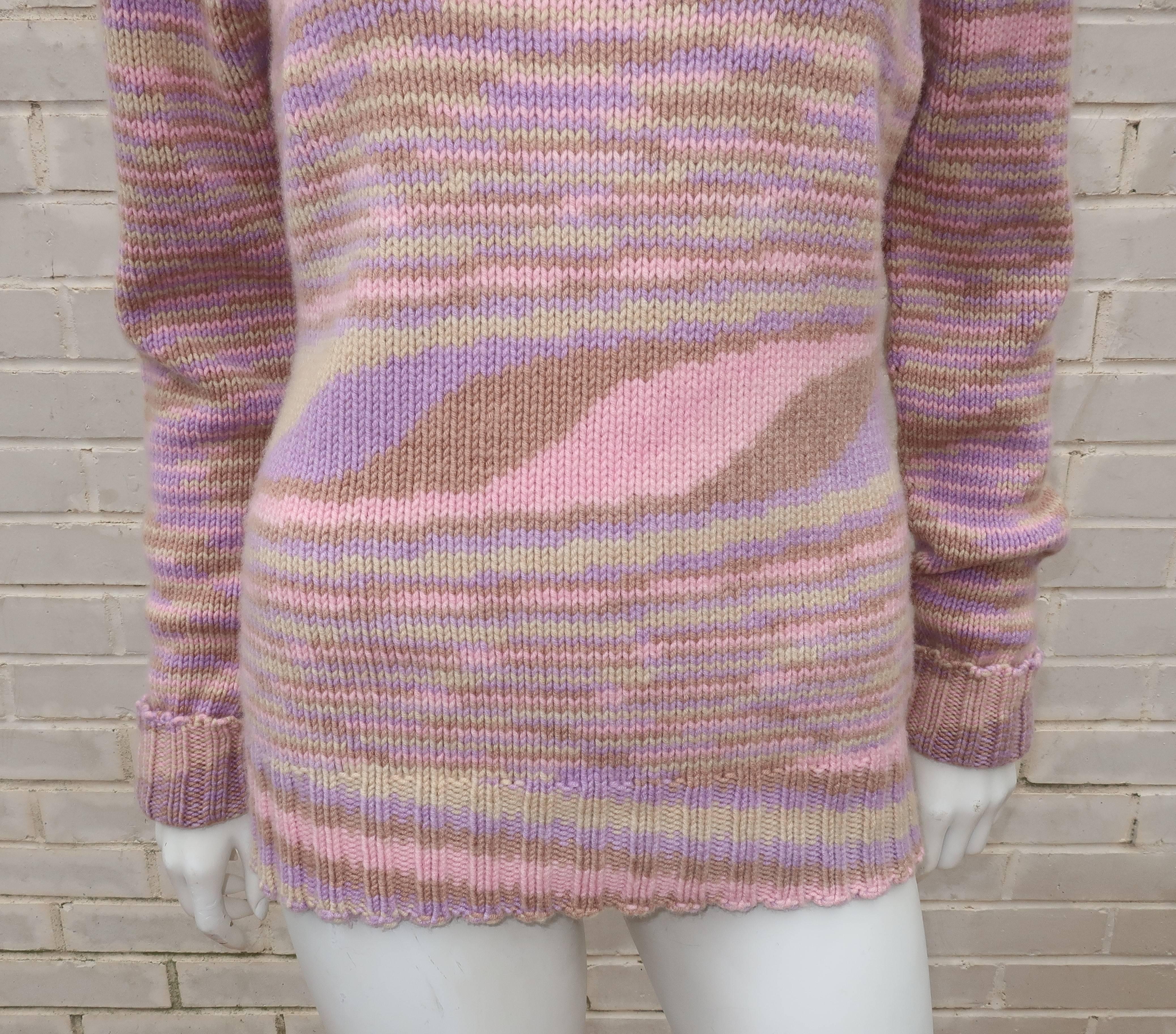 1980’s Missoni Pastel Cashmere Op Art Turtleneck Sweater In Excellent Condition In Atlanta, GA