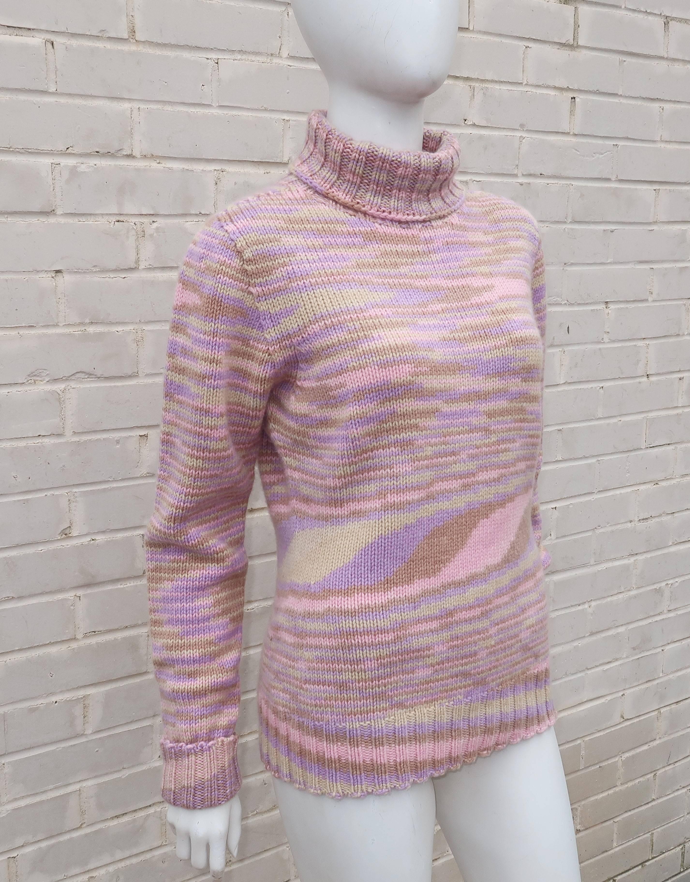 Women's 1980’s Missoni Pastel Cashmere Op Art Turtleneck Sweater