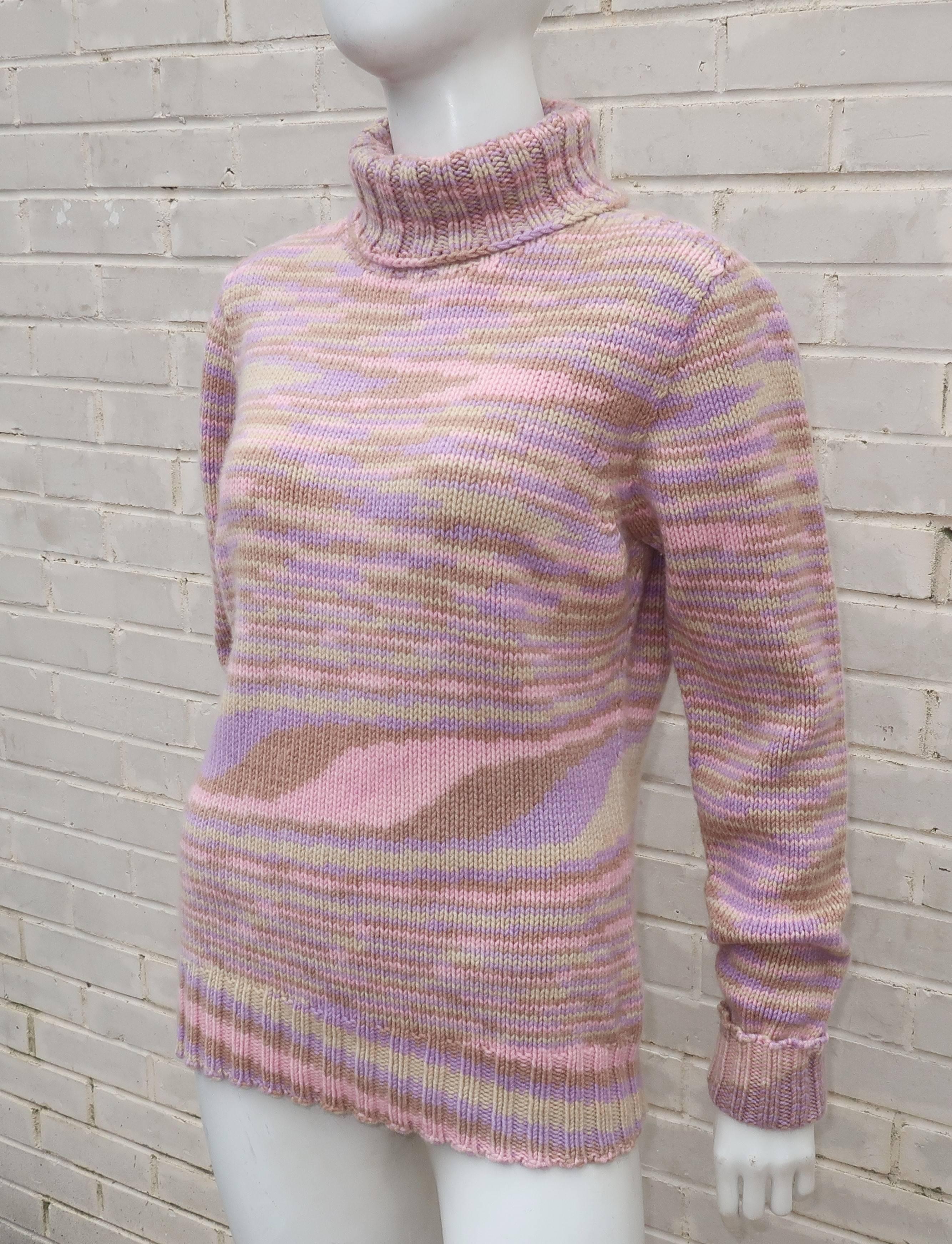 1980’s Missoni Pastel Cashmere Op Art Turtleneck Sweater 1
