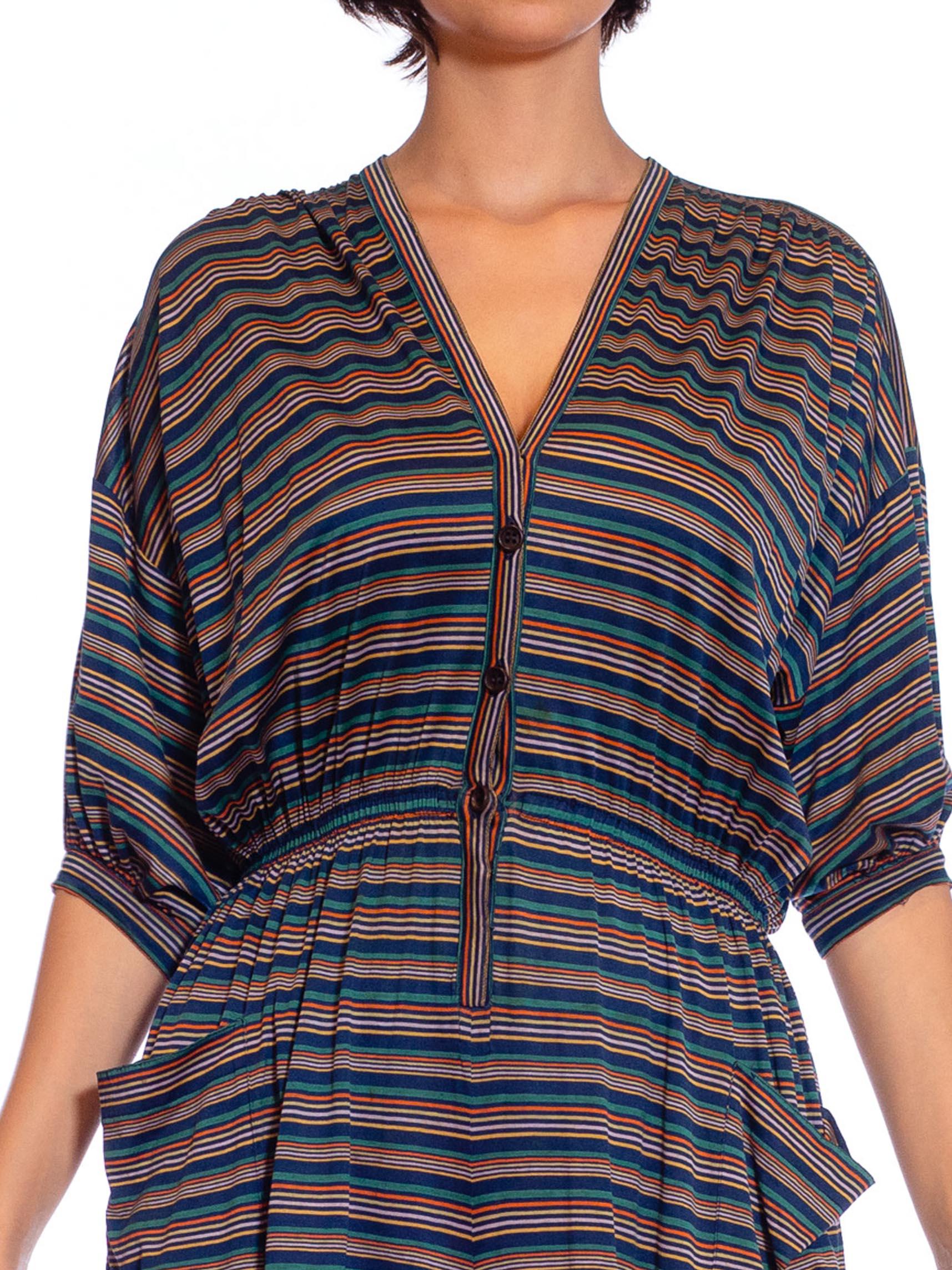 1980S MISSONI Royal Blue & Green Silk Stripe Romper For Sale 5