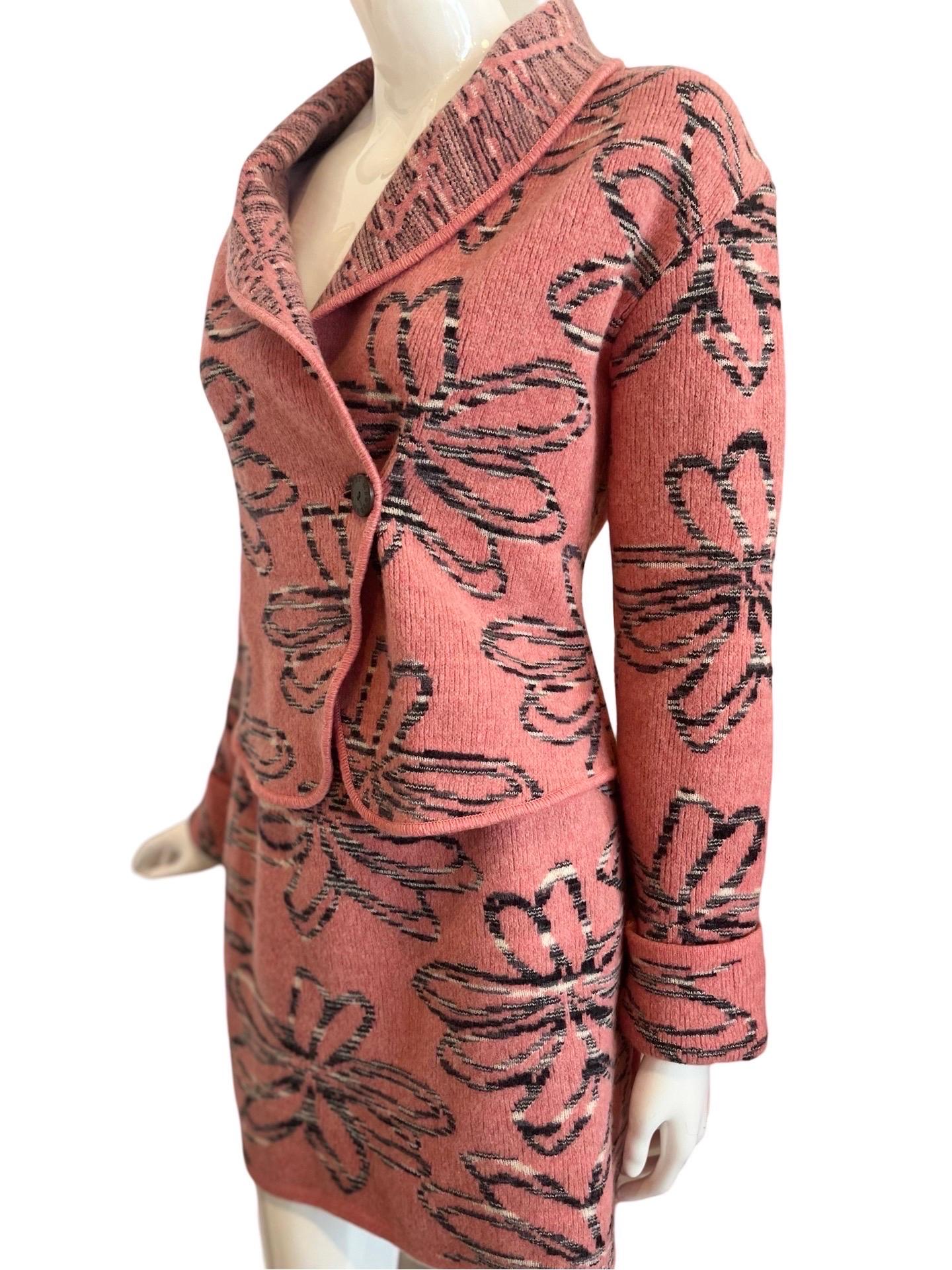 Brown 1980s Missoni Sport Knit Pink Floral Suit For Sale