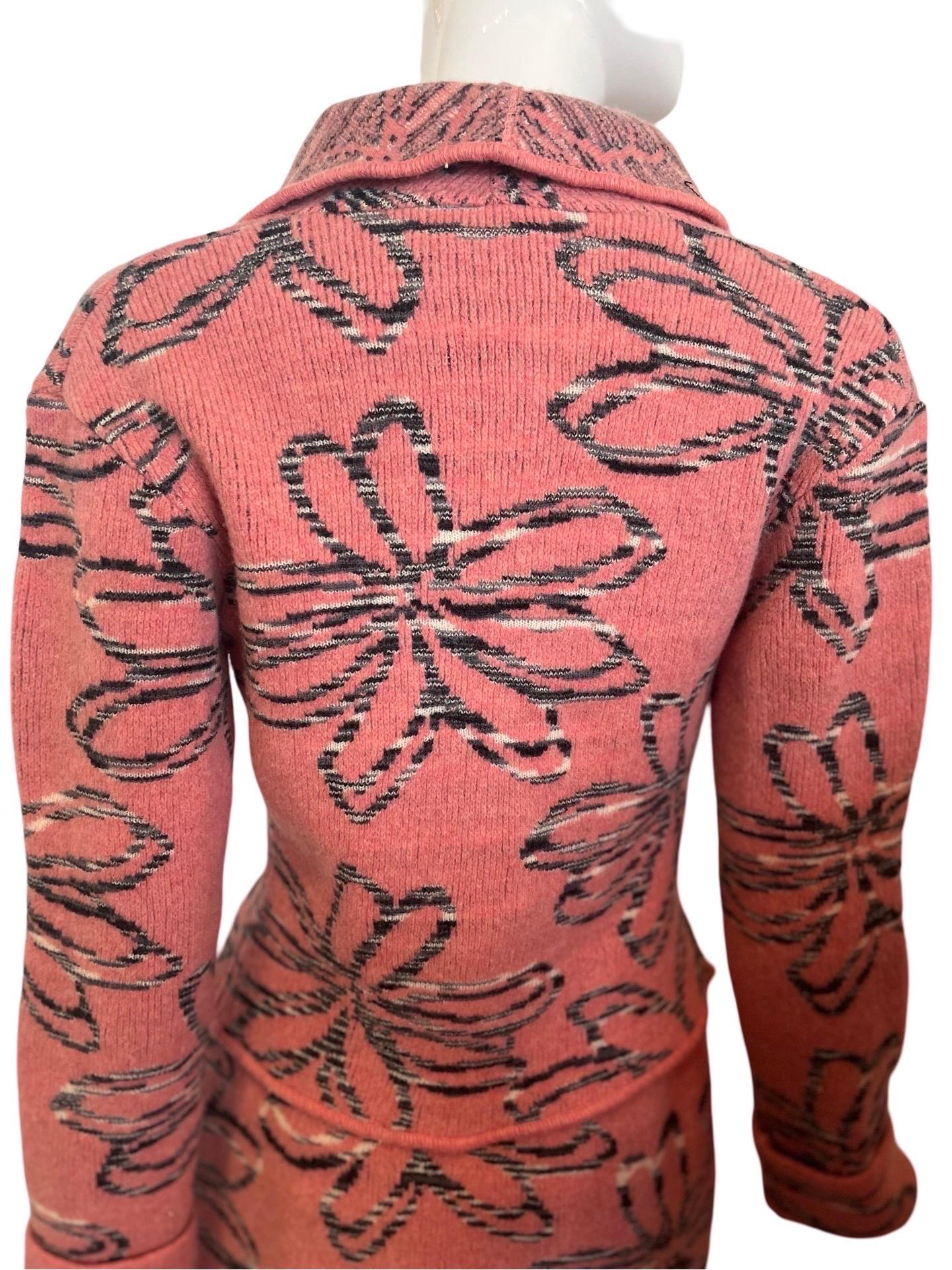 1980s Missoni Sport Knit Pink Floral Suit For Sale 2