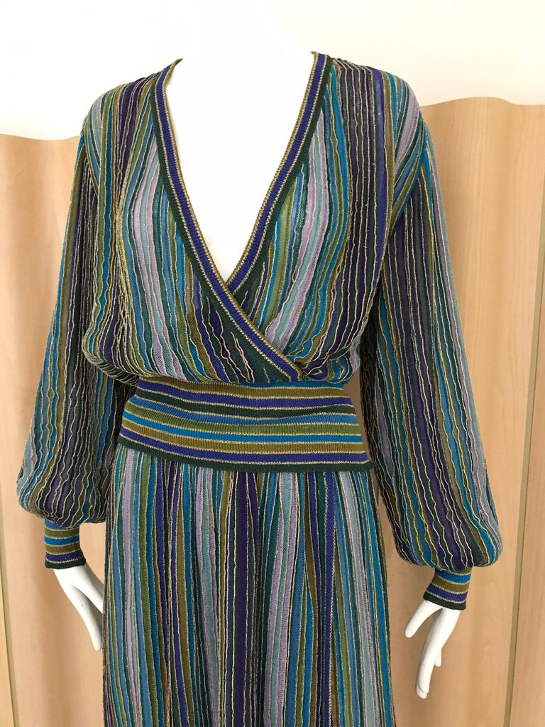 1980s Missoni Teal blue and Purple Metallic Knit Long Sleeve Top and ...