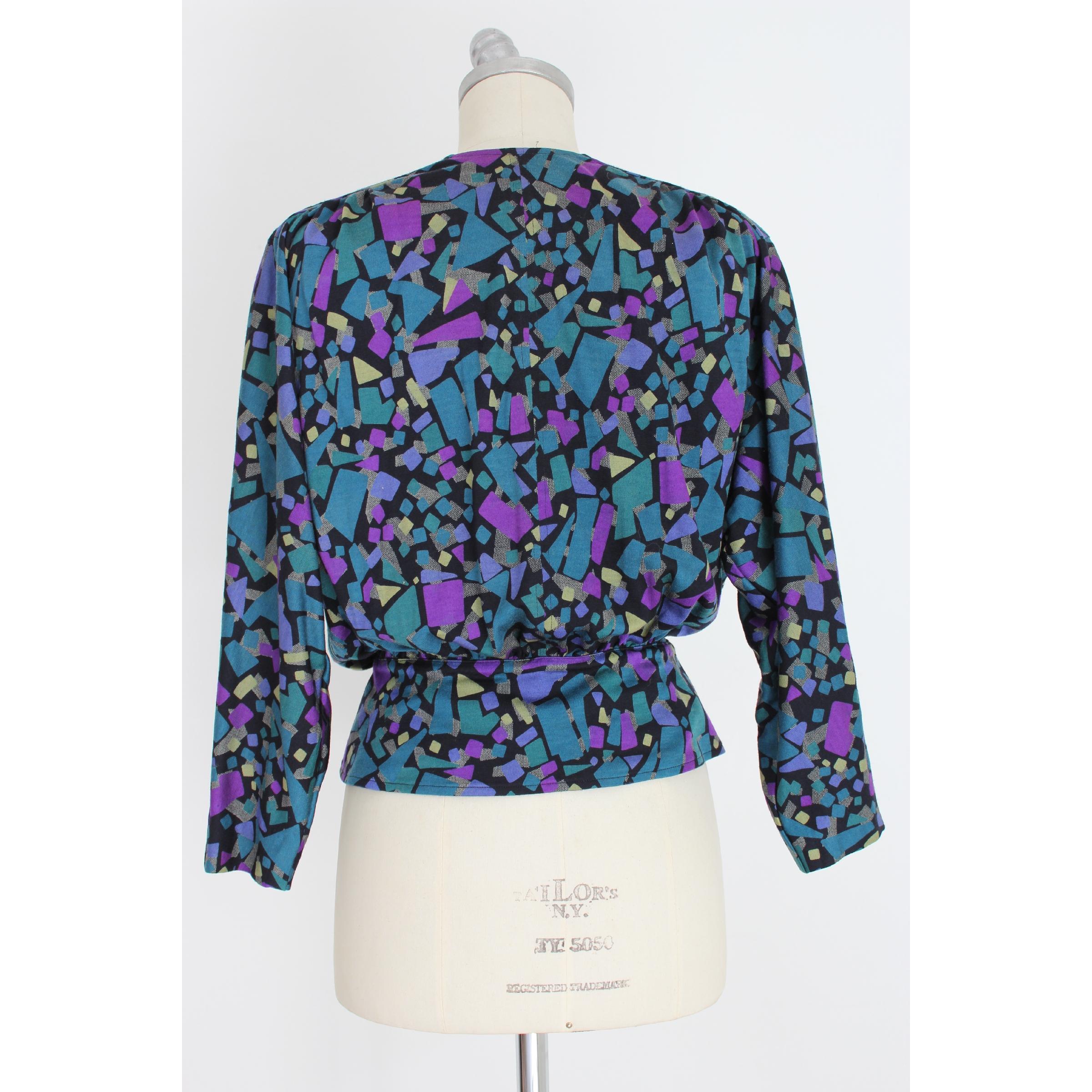 1980s Missoni Blue Purple Wool Geometric Cocktail Skirt Suit 1