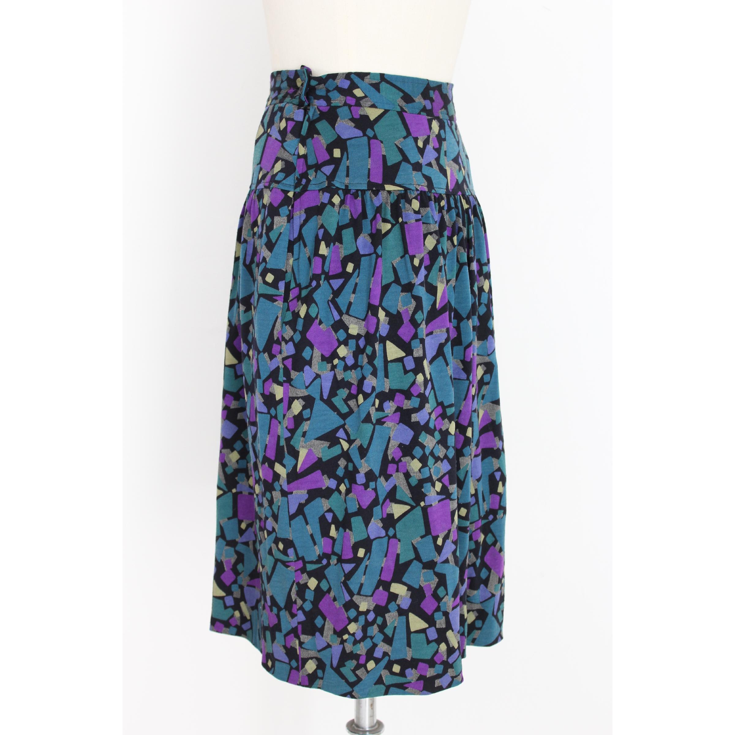 1980s Missoni Blue Purple Wool Geometric Cocktail Skirt Suit 3