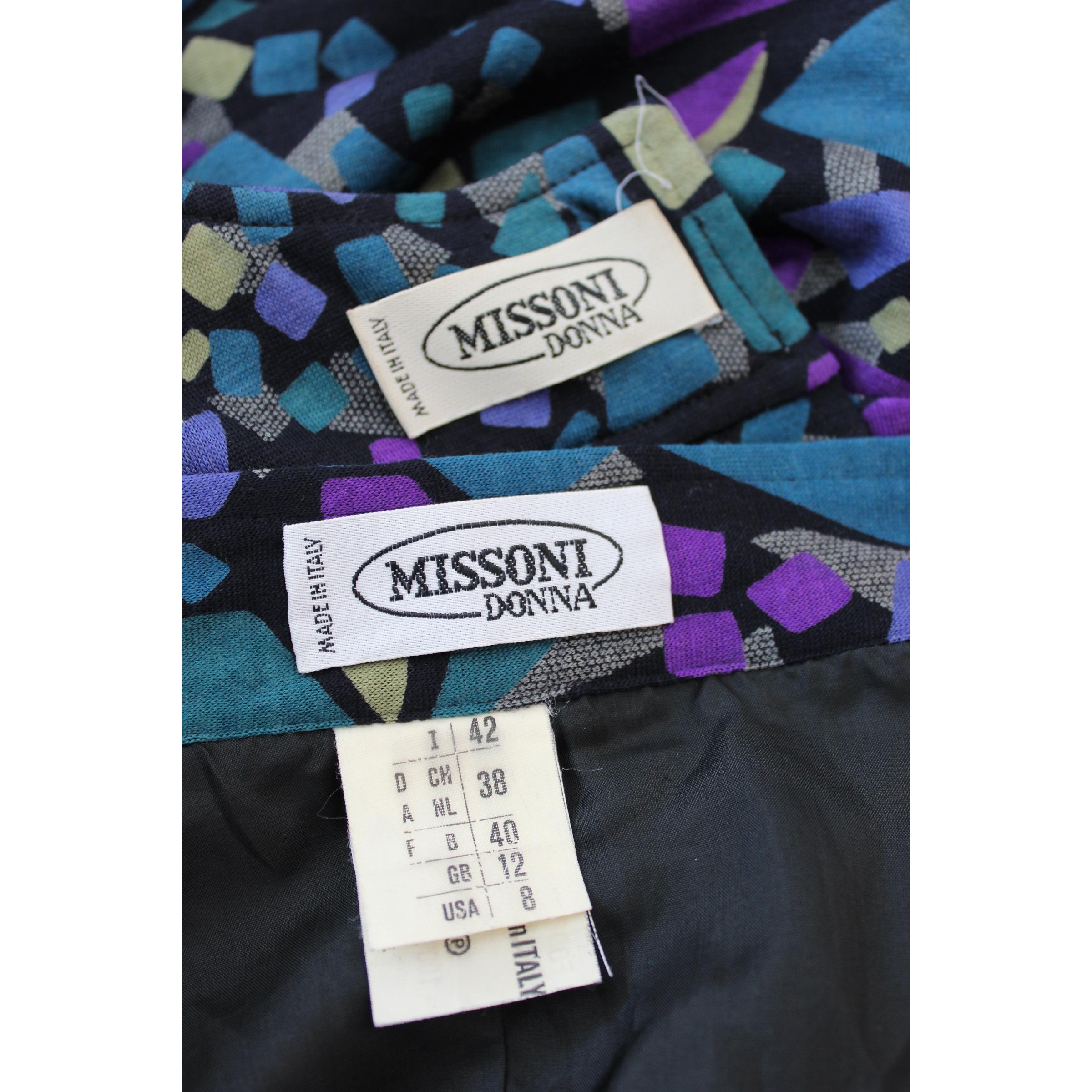 1980s Missoni Blue Purple Wool Geometric Cocktail Skirt Suit 4