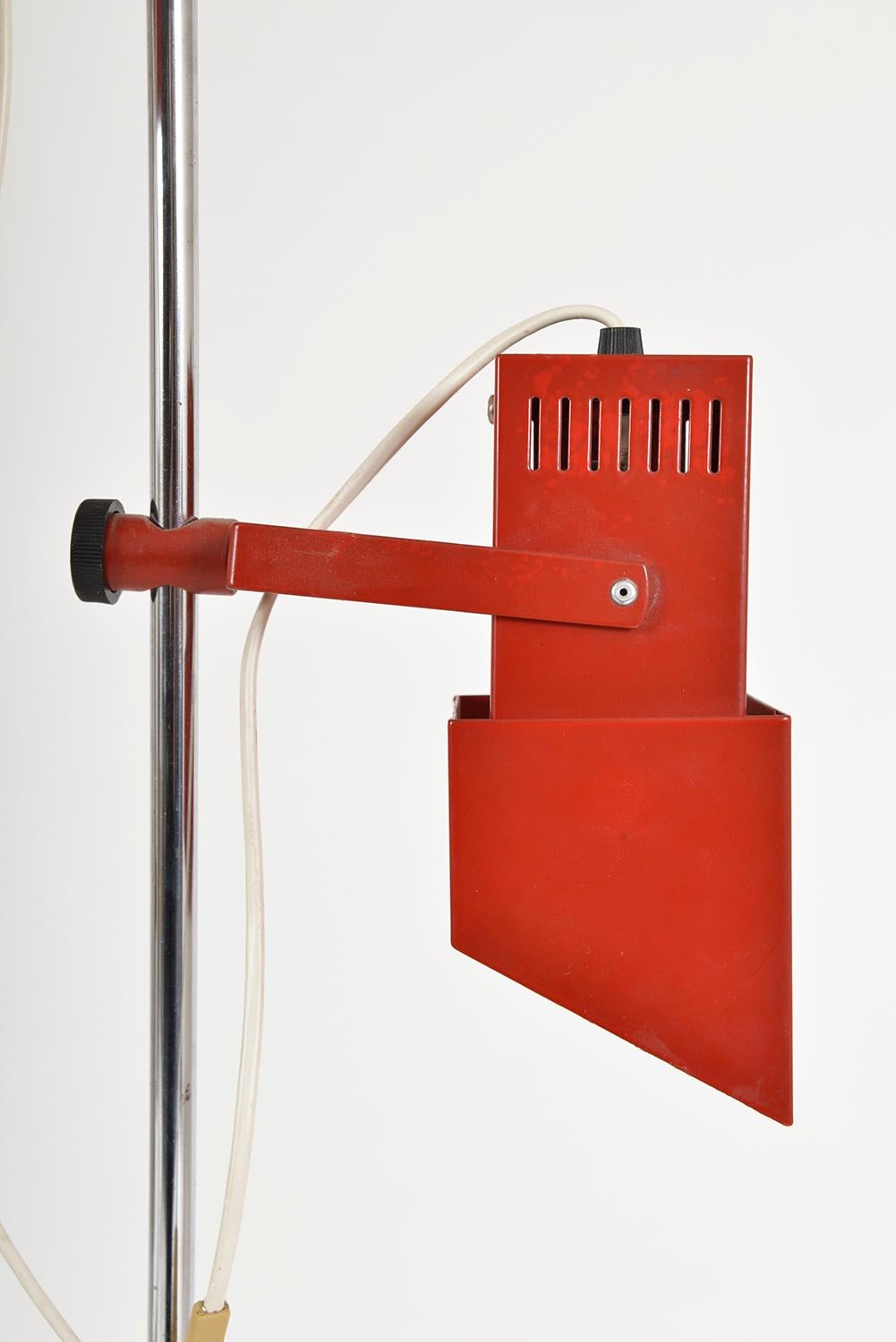 1980s MIWI Post Modern Red Chrome Twin Spot Floor Lamp 3