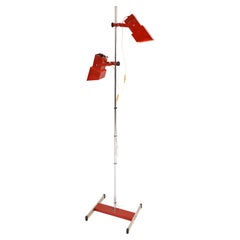 1980s MIWI Post Modern Red Chrome Twin Spot Floor Lamp