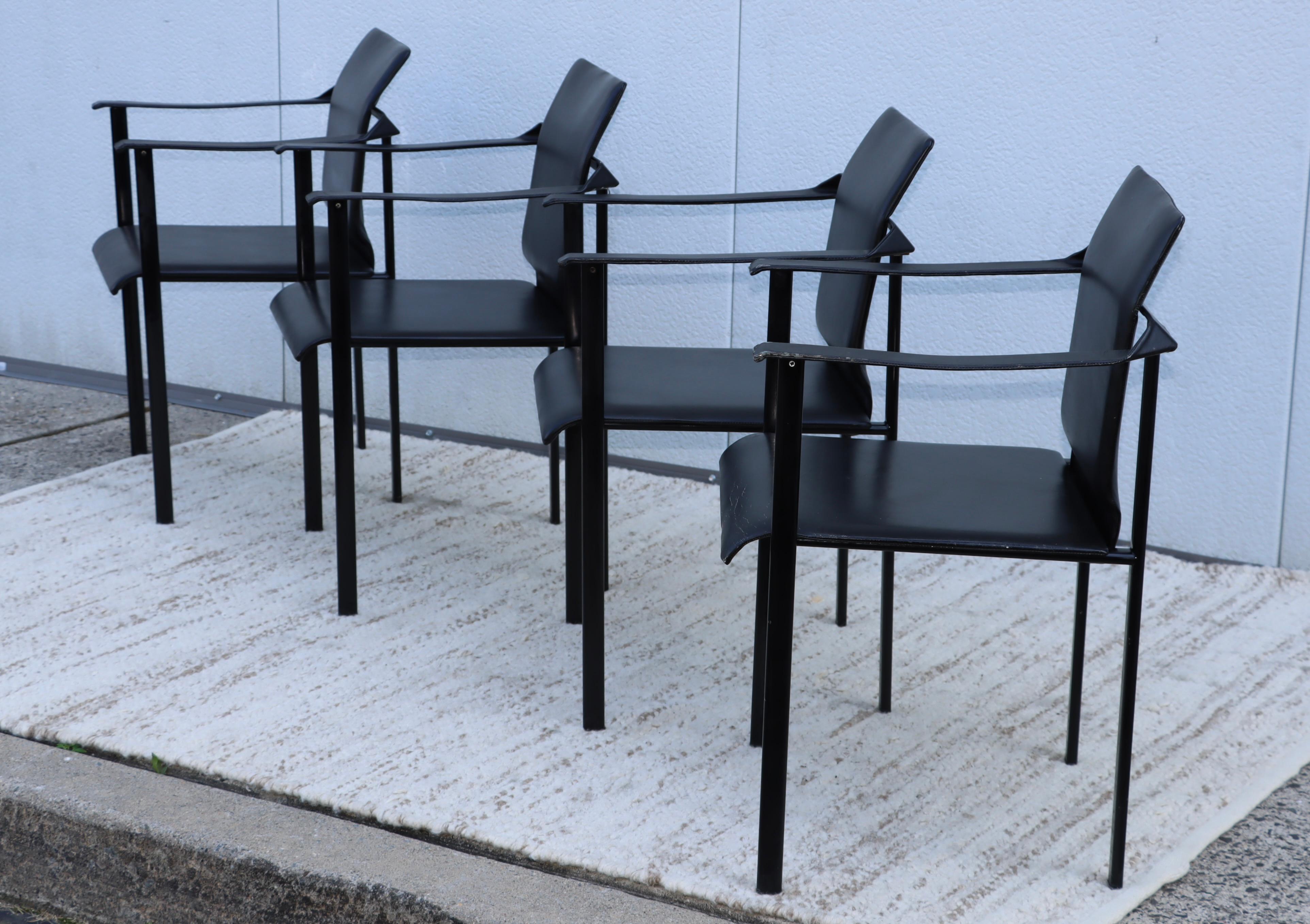 Metal 1980's Mobel Italia Sculptural Leather Dining Chairs
