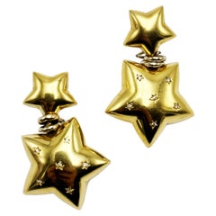 1980er Jahre Moderne italienische Ohrringe aus 18 Karat Gelbgold mit Diamanten und Sternen, unsigniert