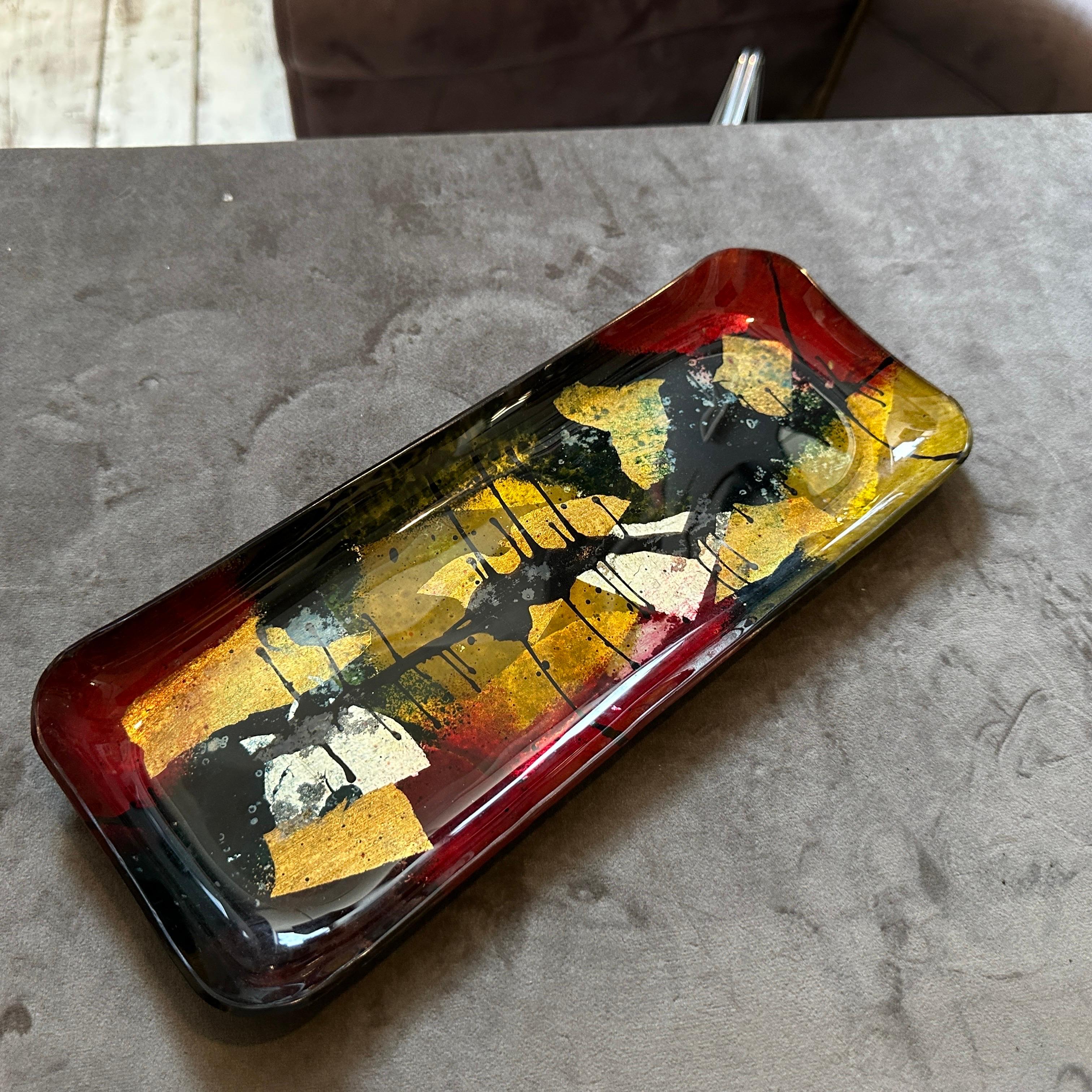 Vide Poche rectangular de cristal esmaltado abstracto moderno de los años 80 by Ginori en venta 3