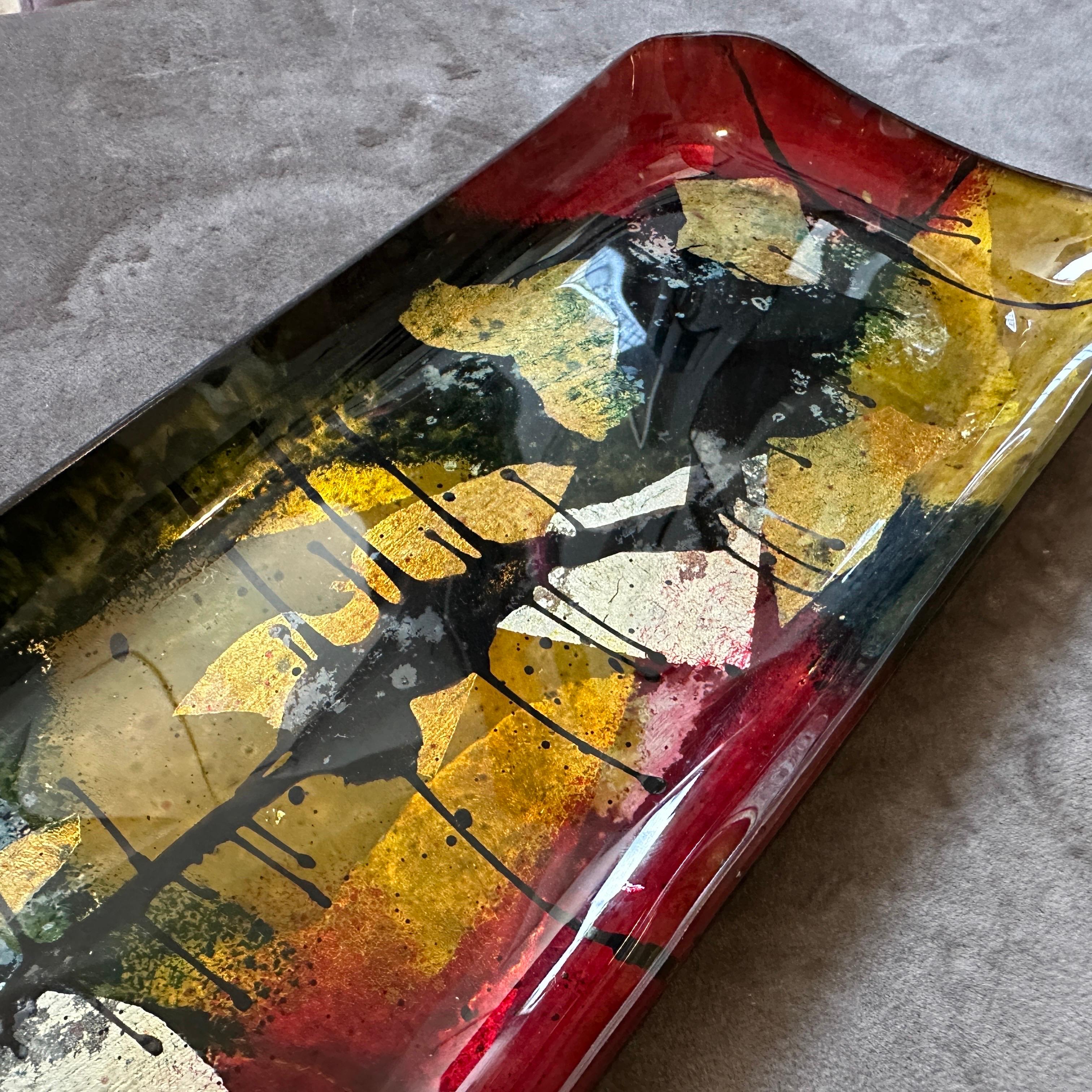 Vide Poche rectangular de cristal esmaltado abstracto moderno de los años 80 by Ginori en venta 4