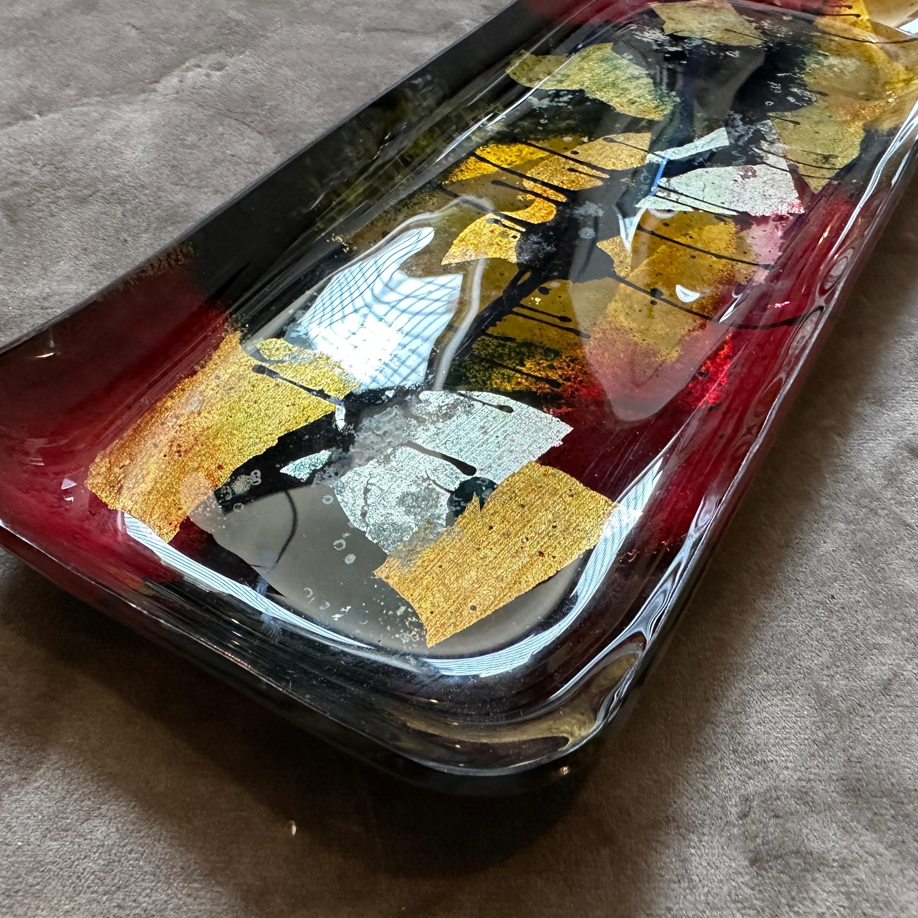 Vide Poche rectangular de cristal esmaltado abstracto moderno de los años 80 by Ginori Moderno en venta