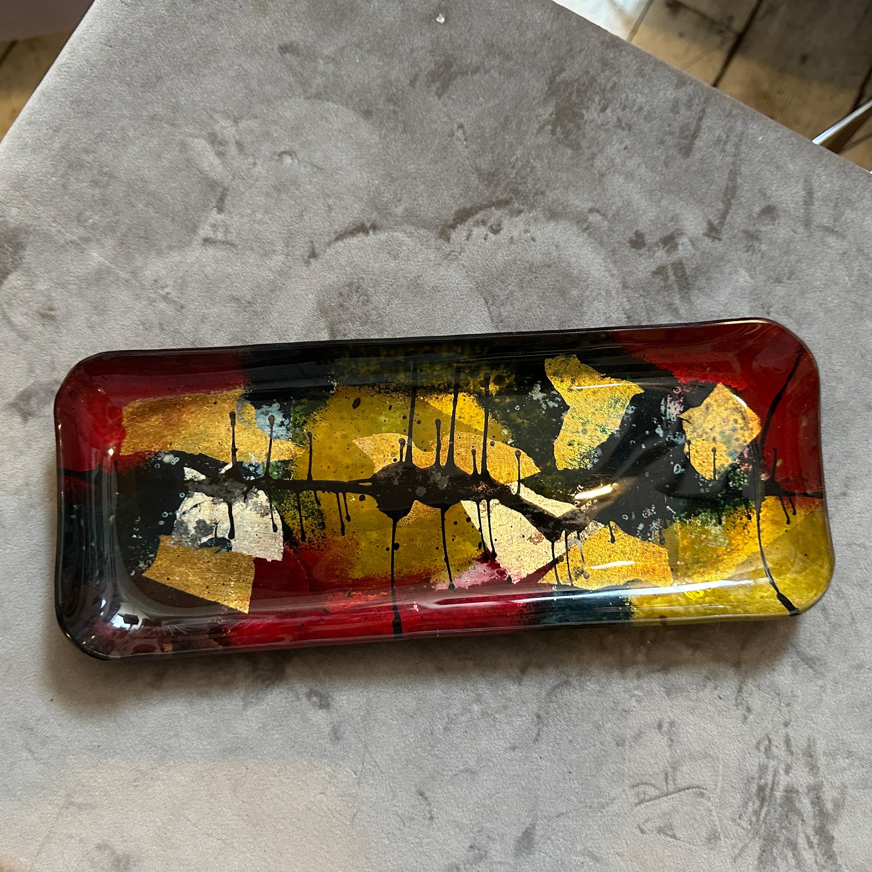 Vide Poche rectangular de cristal esmaltado abstracto moderno de los años 80 by Ginori Italiano en venta