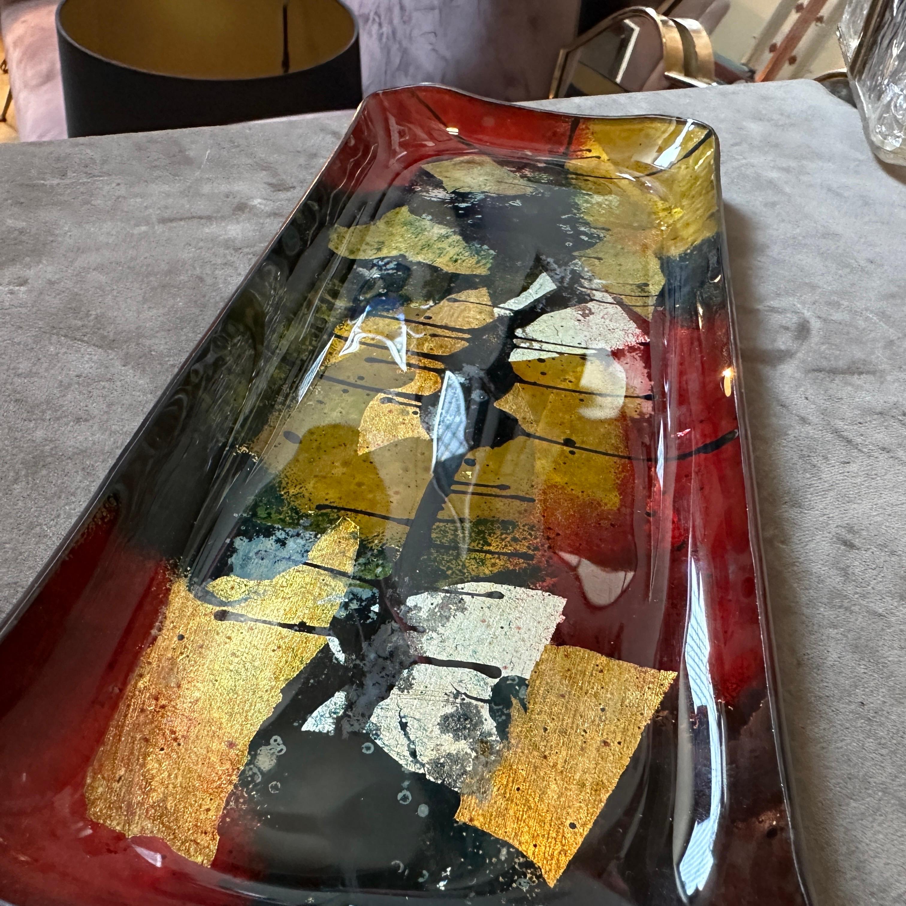 Vide Poche rectangular de cristal esmaltado abstracto moderno de los años 80 by Ginori Hecho a mano en venta