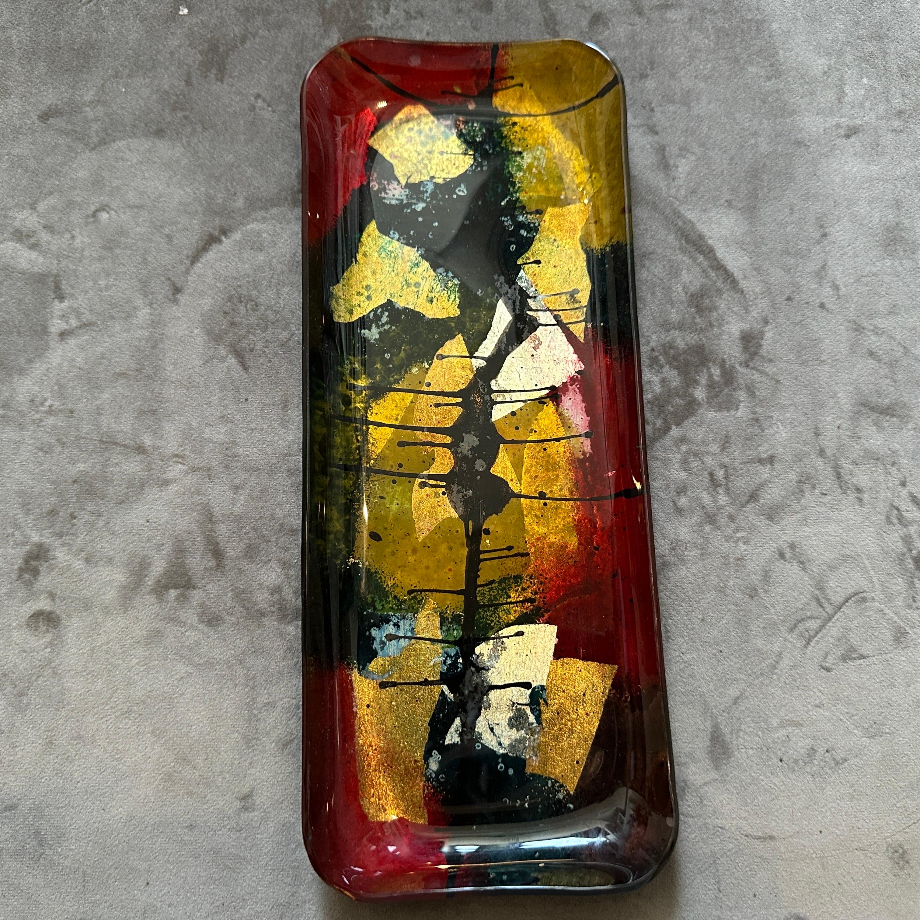 Vide Poche rectangular de cristal esmaltado abstracto moderno de los años 80 by Ginori en Excelente estado para la venta en Aci Castello, IT