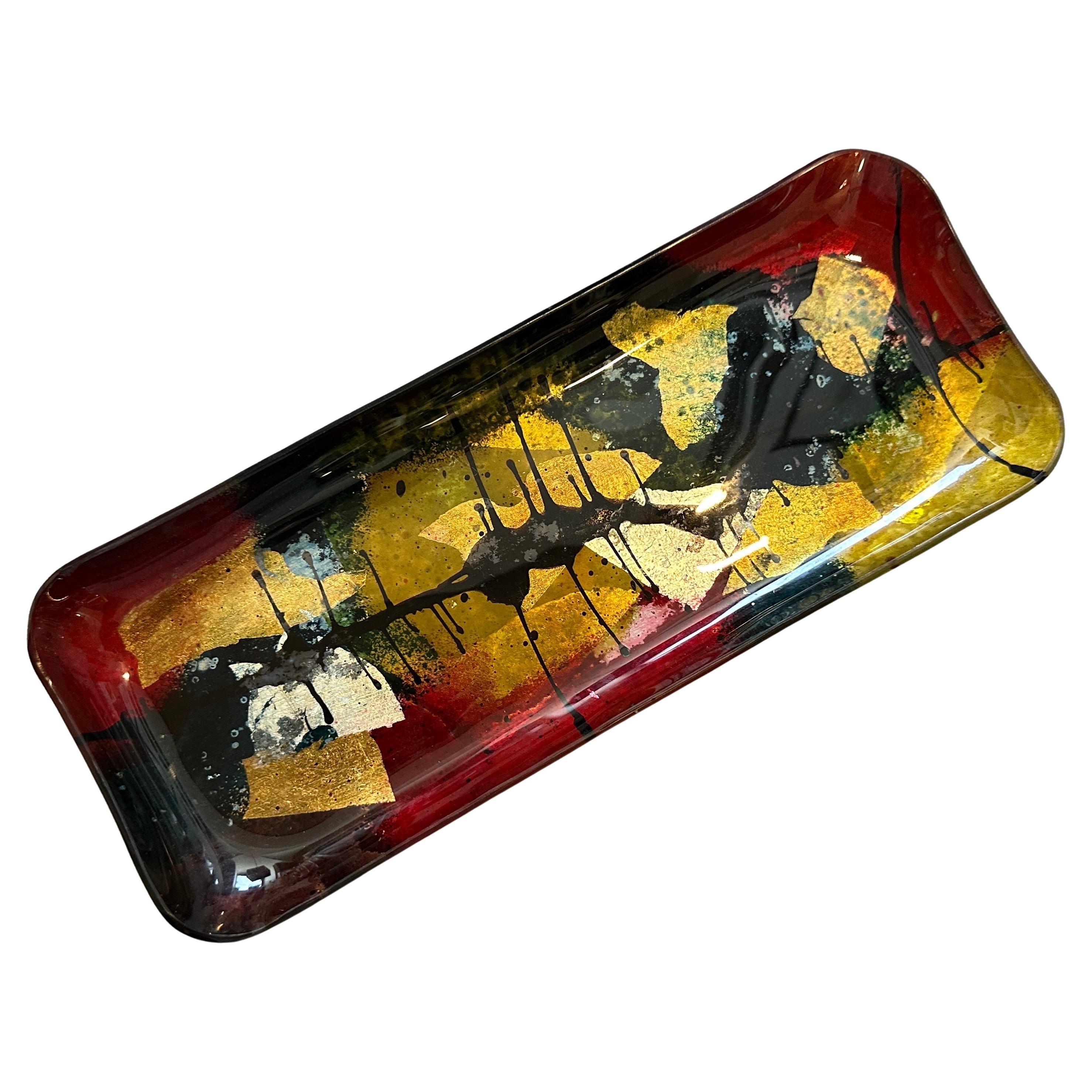 Vide Poche rectangular de cristal esmaltado abstracto moderno de los años 80 by Ginori en venta