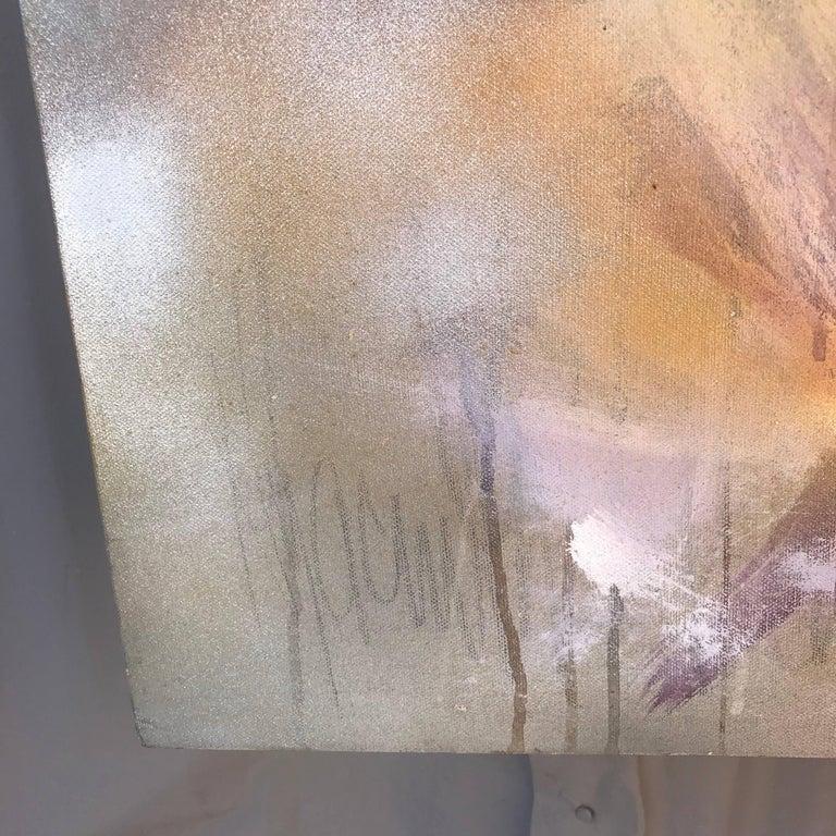 1980s Modern Abstract Female Nude Painting on Canvas in Floating Pink Signed Art In Good Condition In Chula Vista, CA