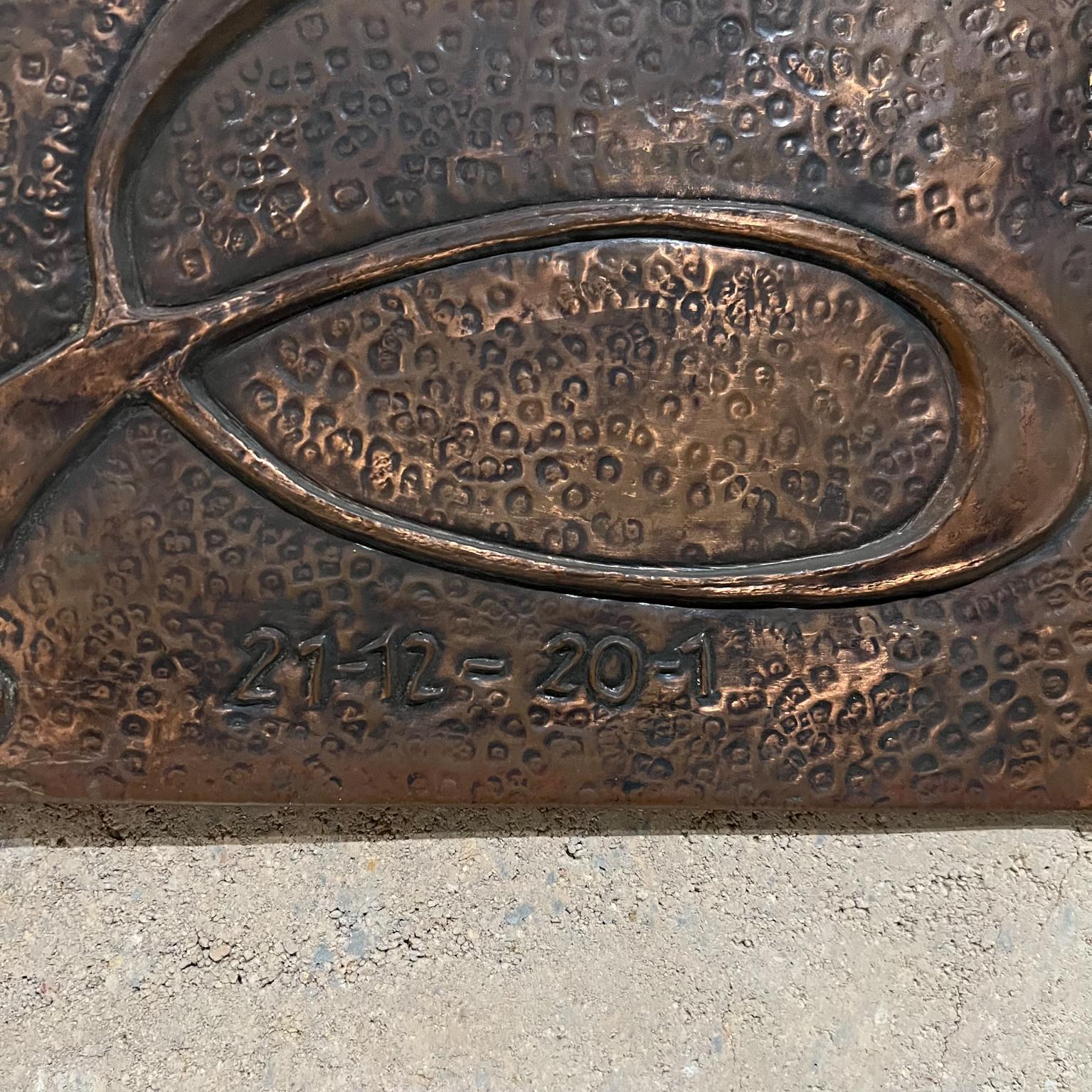 Rame Metal Art astratto degli anni '80 con smalto di rame martellato firmato