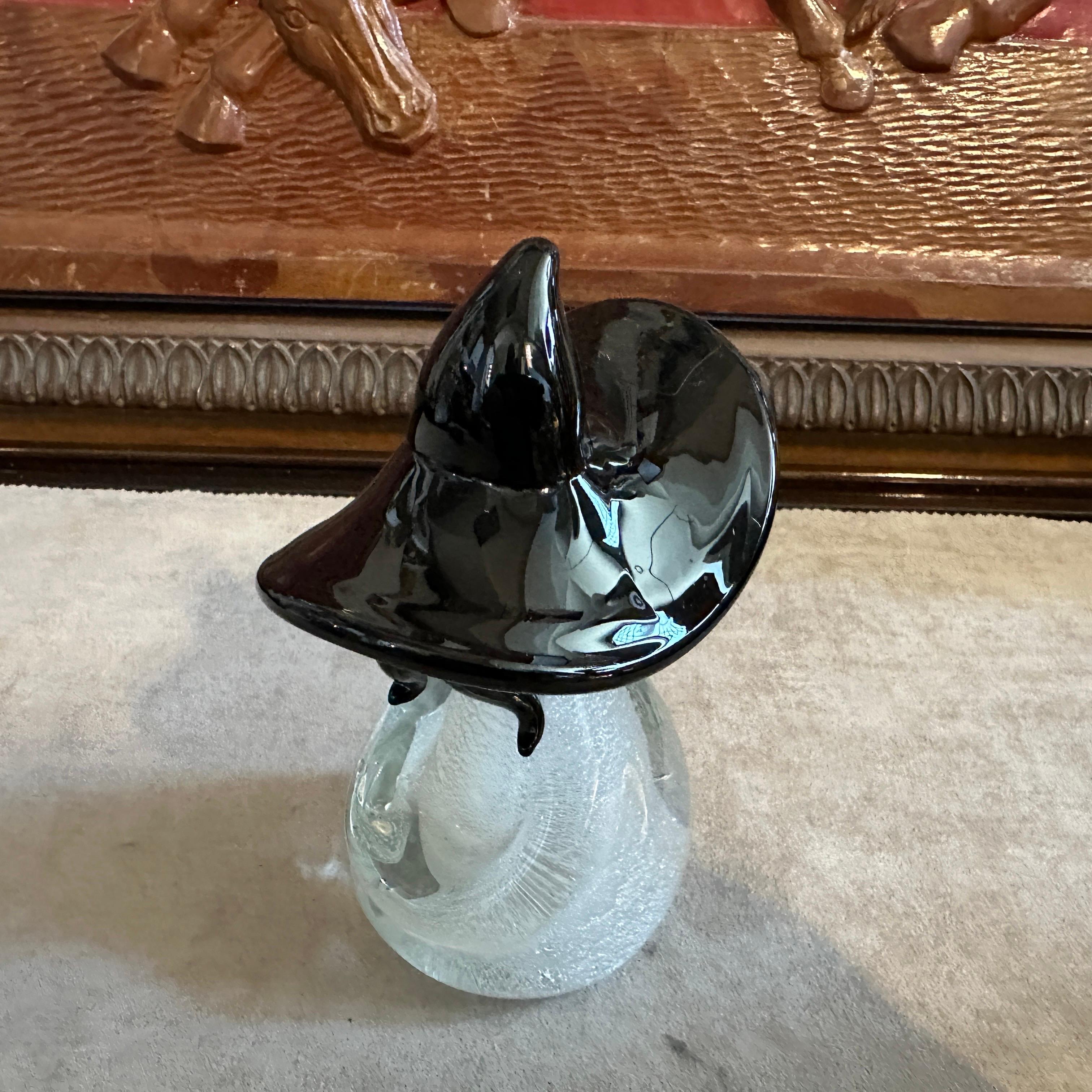 1980s Modern Black and White Murano Glass Figure of a Mexican In Excellent Condition For Sale In Aci Castello, IT