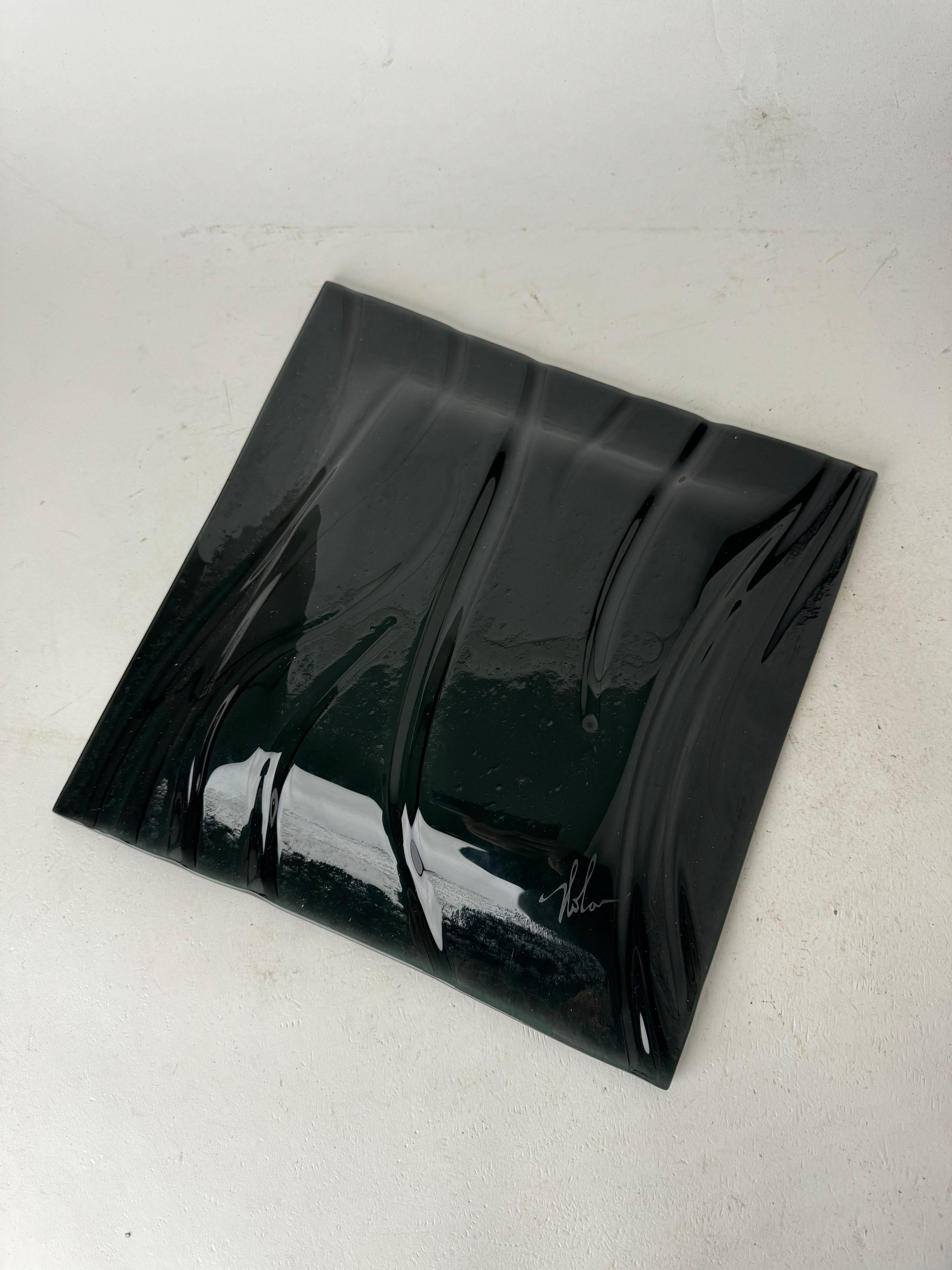 Late 20th Century 1980's Modern Black Glass Serving Plate For Sale