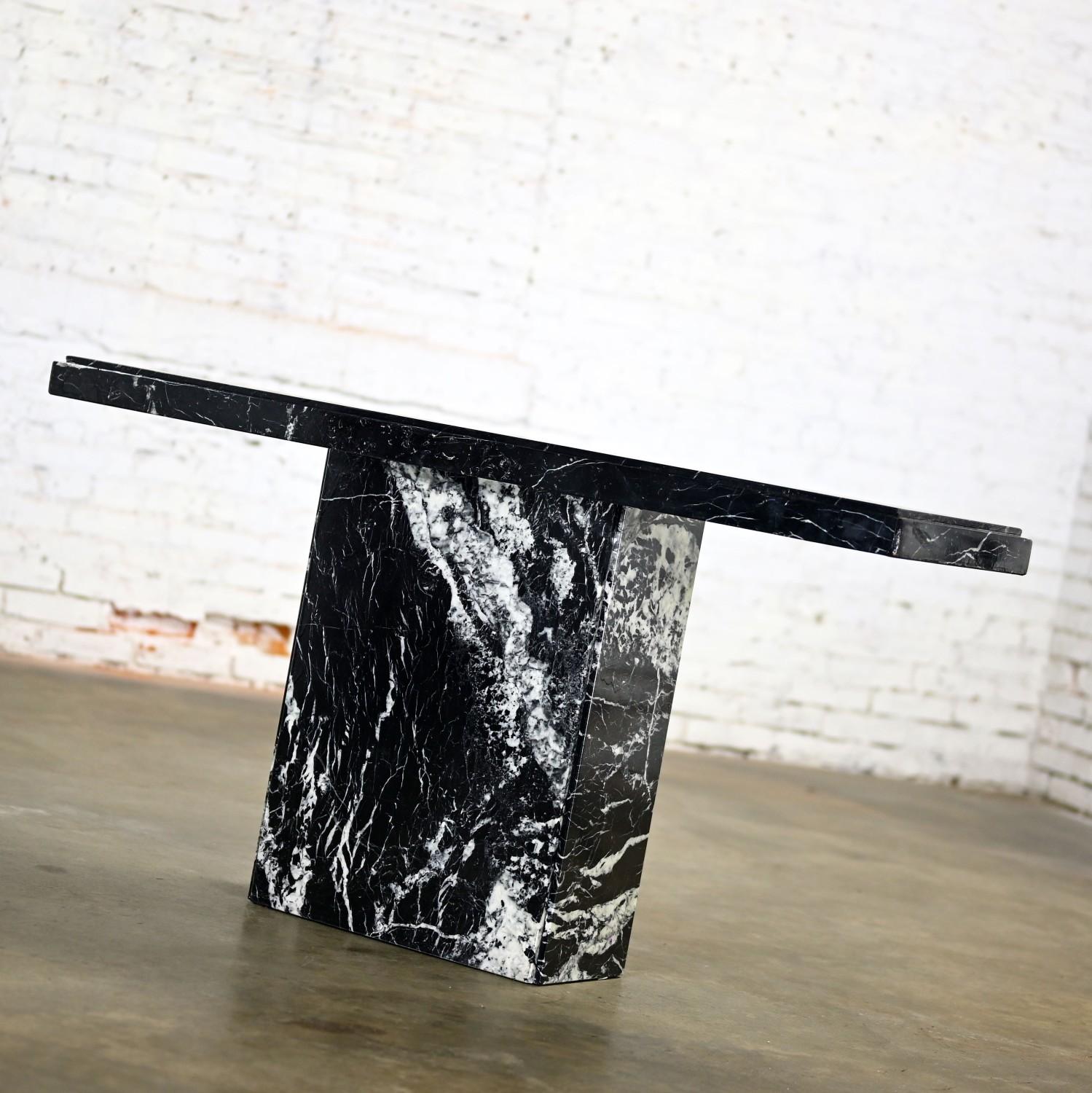 1980’s Modern Black Marble Pedestal Base Sofa or Console Table Style of Ello For Sale 6