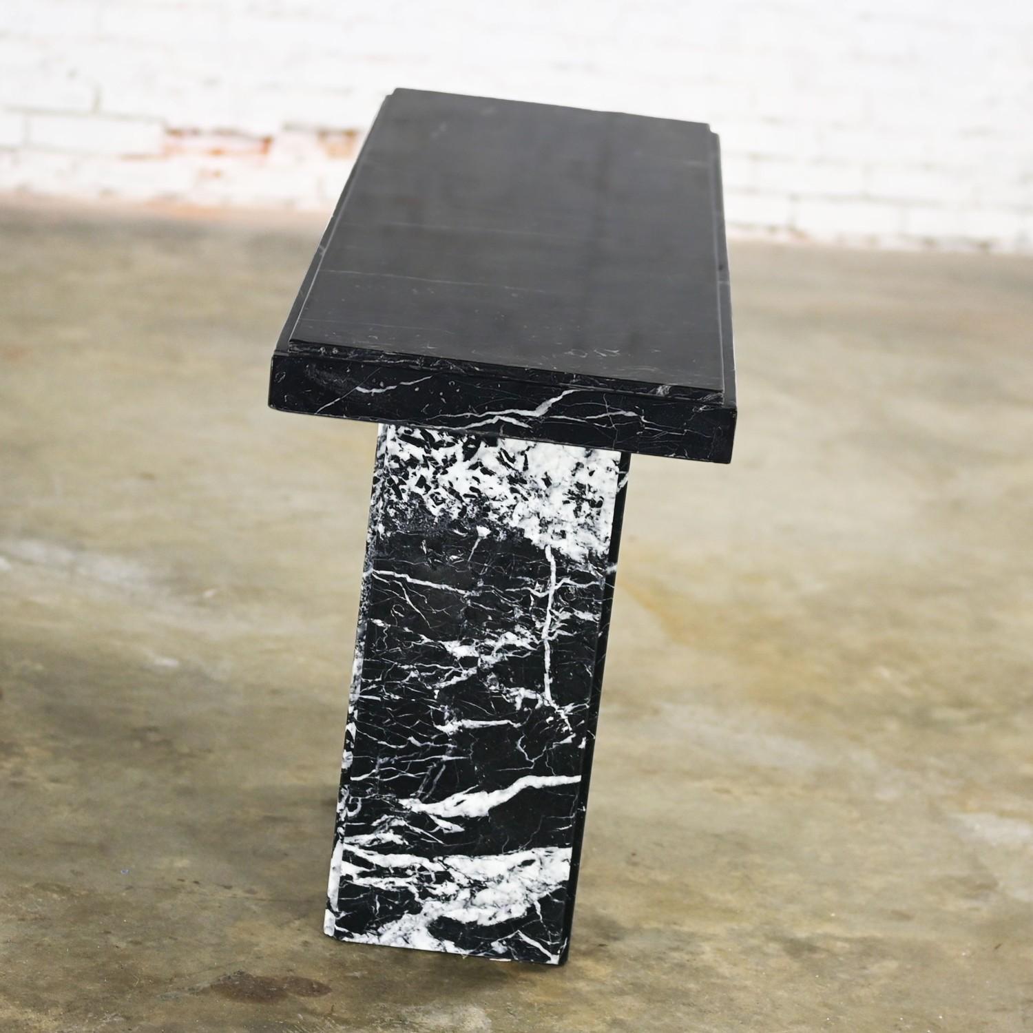 1980’s Modern Black Marble Pedestal Base Sofa or Console Table Style of Ello For Sale 7