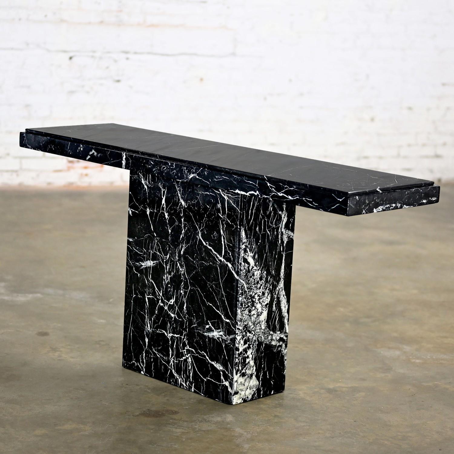 1980’s Modern Black Marble Pedestal Base Sofa or Console Table Style of Ello For Sale 8