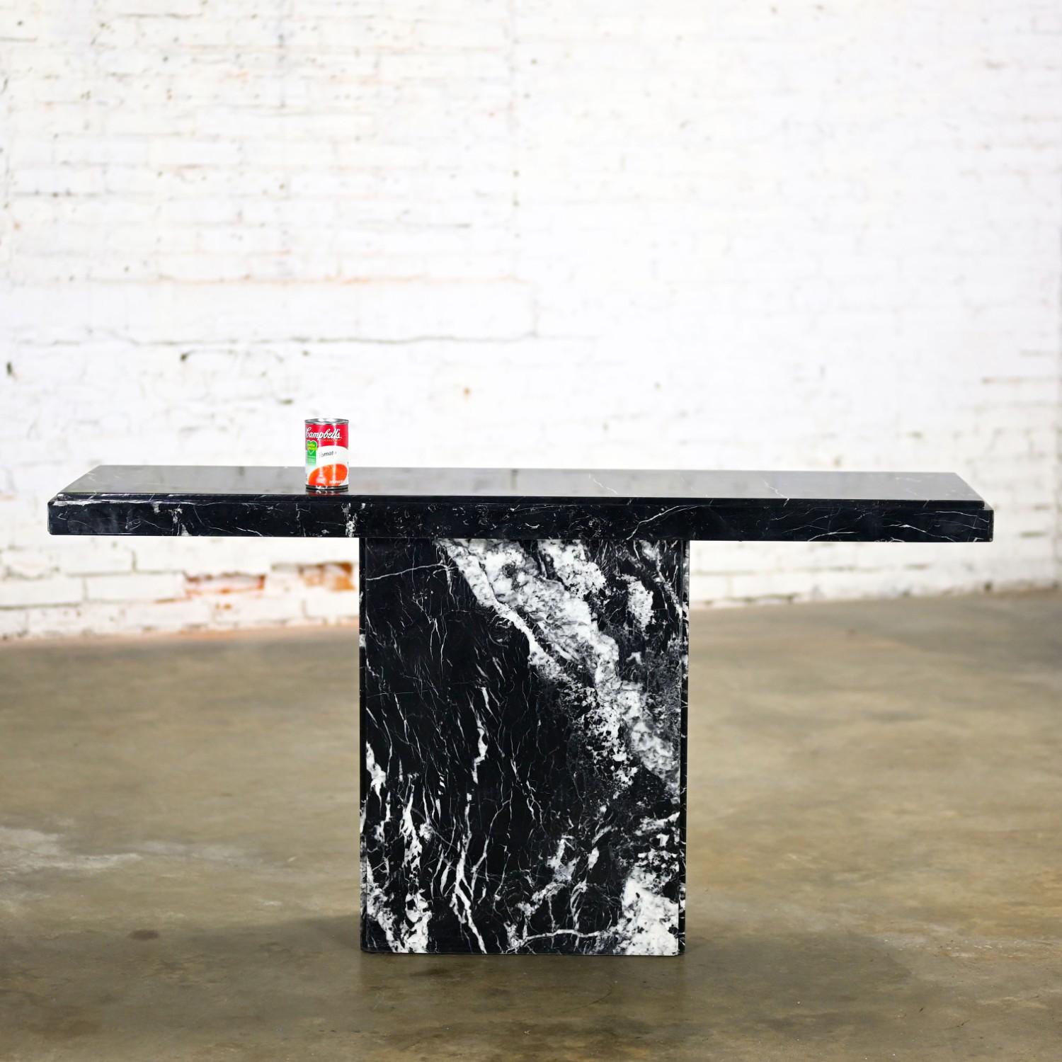 1980’s Modern Black Marble Pedestal Base Sofa or Console Table Style of Ello For Sale 11