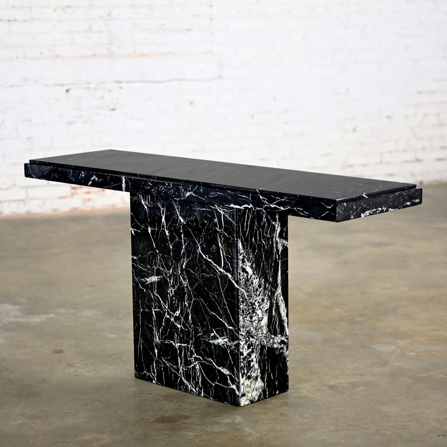 1980’s Modern Black Marble Pedestal Base Sofa or Console Table Style of Ello For Sale 12