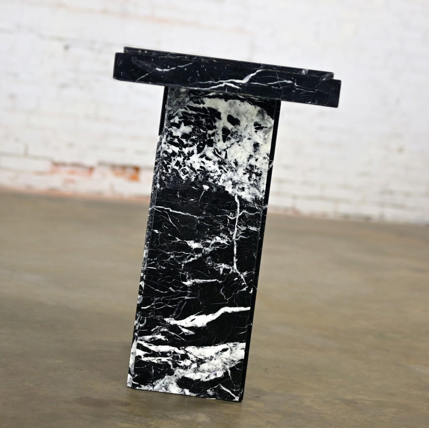 1980’s Modern Black Marble Pedestal Base Sofa or Console Table Style of Ello In Good Condition For Sale In Topeka, KS