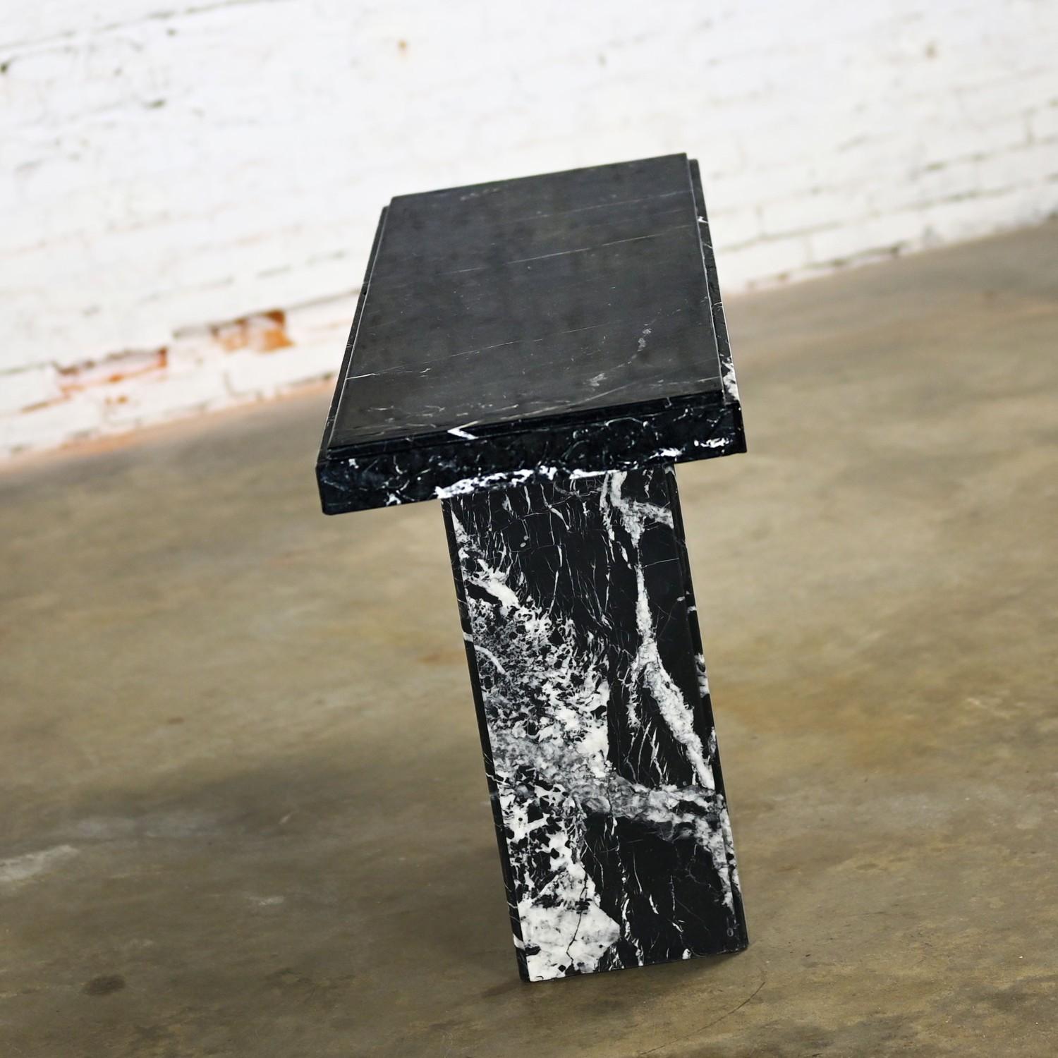 20th Century 1980’s Modern Black Marble Pedestal Base Sofa or Console Table Style of Ello For Sale