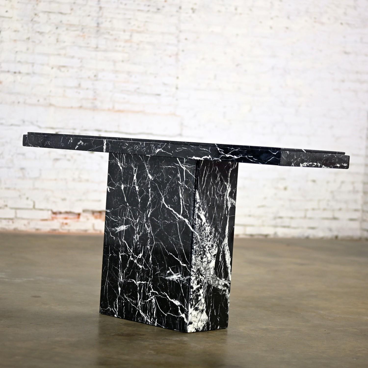 1980’s Modern Black Marble Pedestal Base Sofa or Console Table Style of Ello For Sale 2