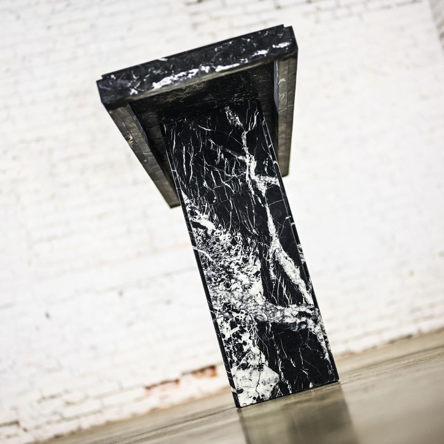 1980’s Modern Black Marble Pedestal Base Sofa or Console Table Style of Ello For Sale 3