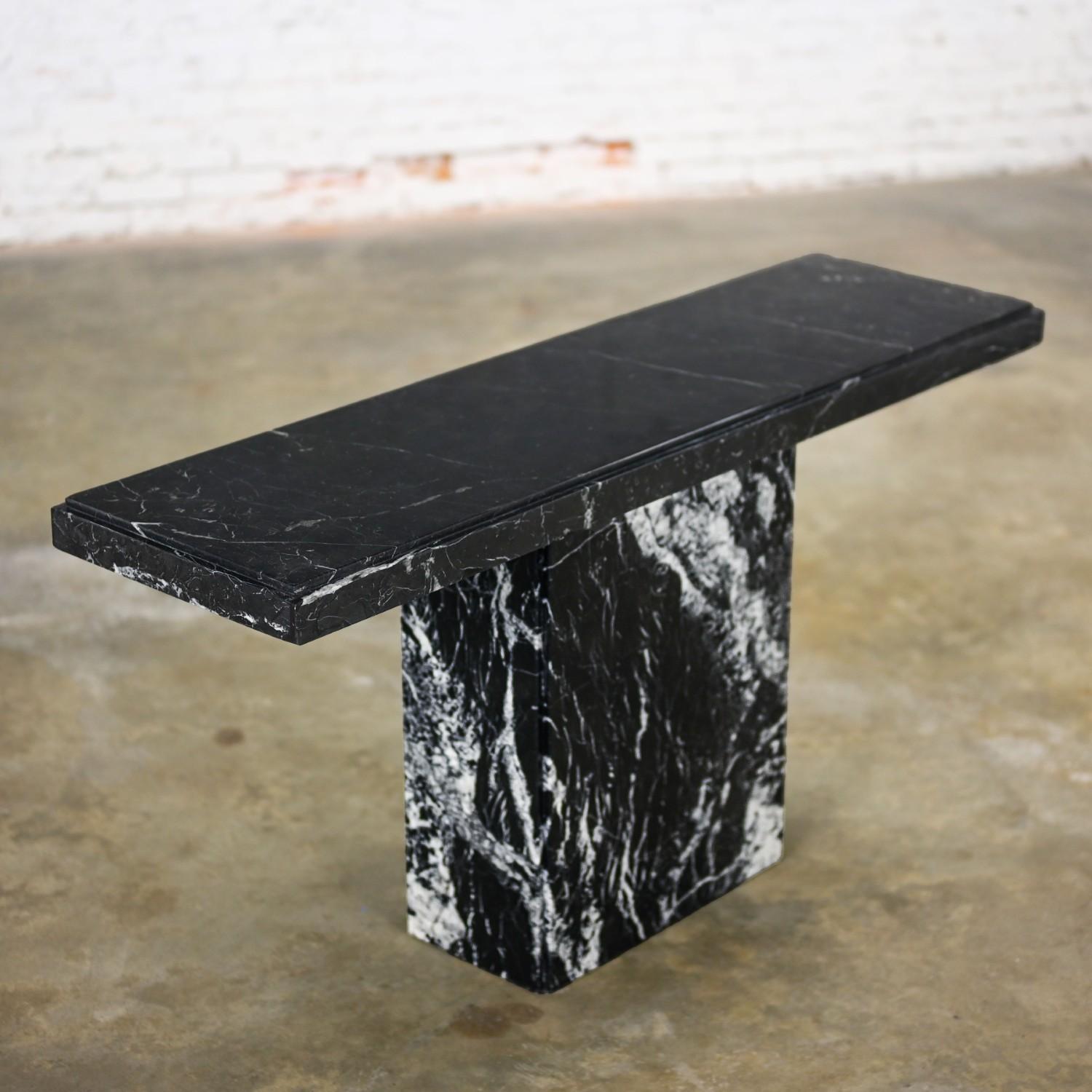 1980’s Modern Black Marble Pedestal Base Sofa or Console Table Style of Ello For Sale 4