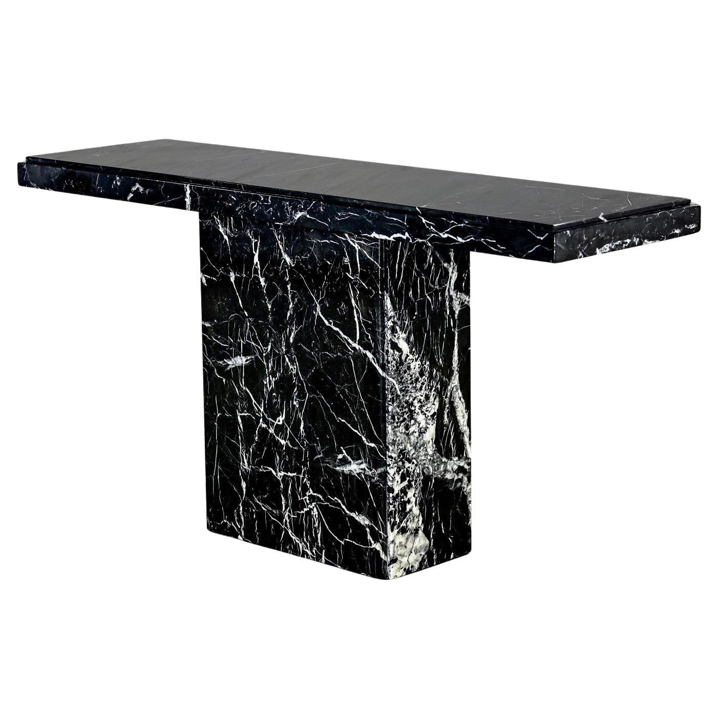 1980’s Modern Black Marble Pedestal Base Sofa or Console Table Style of Ello