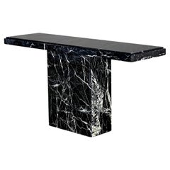 1980’s Modern Black Marble Pedestal Base Sofa or Console Table Style of Ello