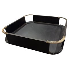 1980 Modern Wood Wood and Silver Plate Square Gallery Tray by Borbonese