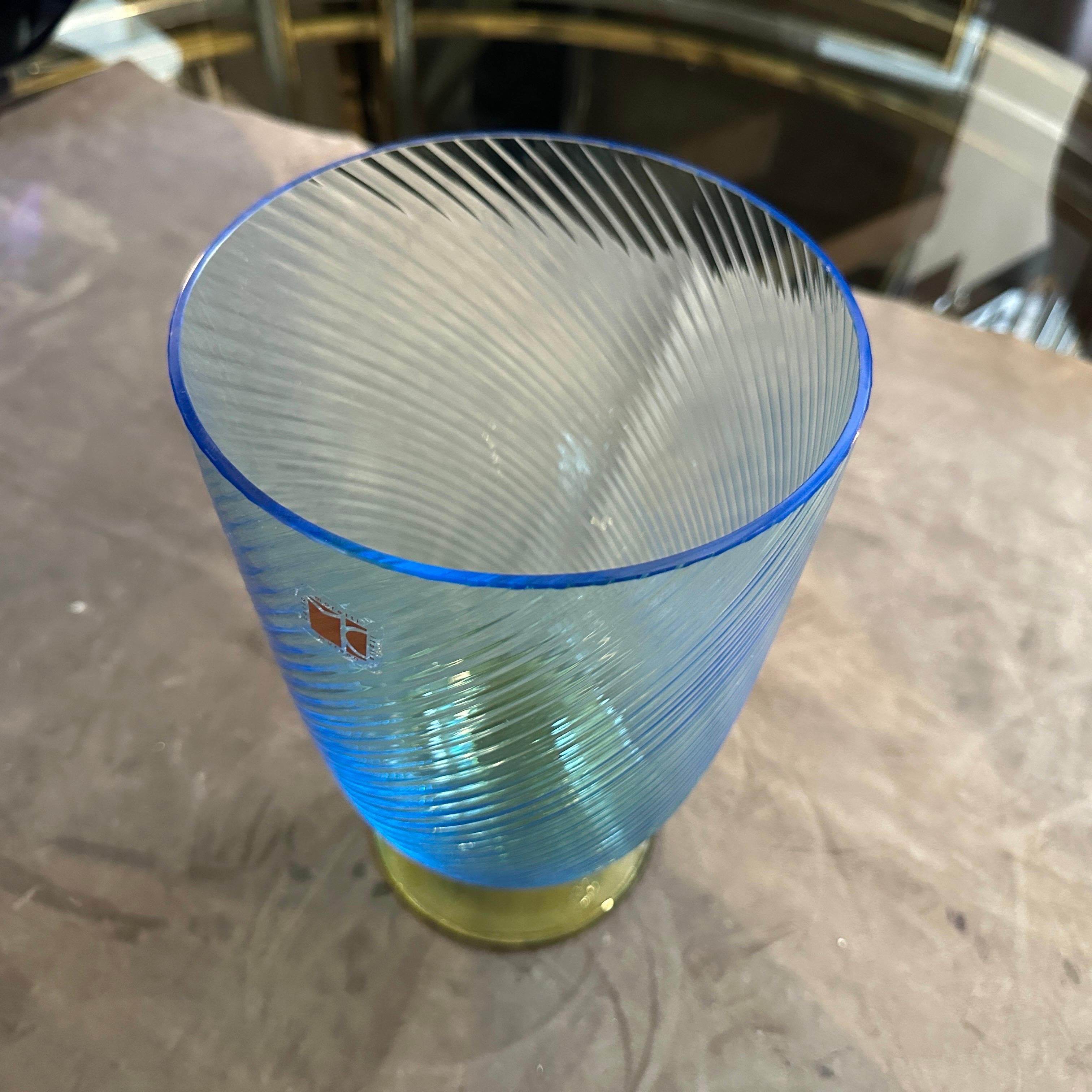 1980s Modern Blue and Yellow Murano Glass Vase by Carlo Moretti For Sale 4