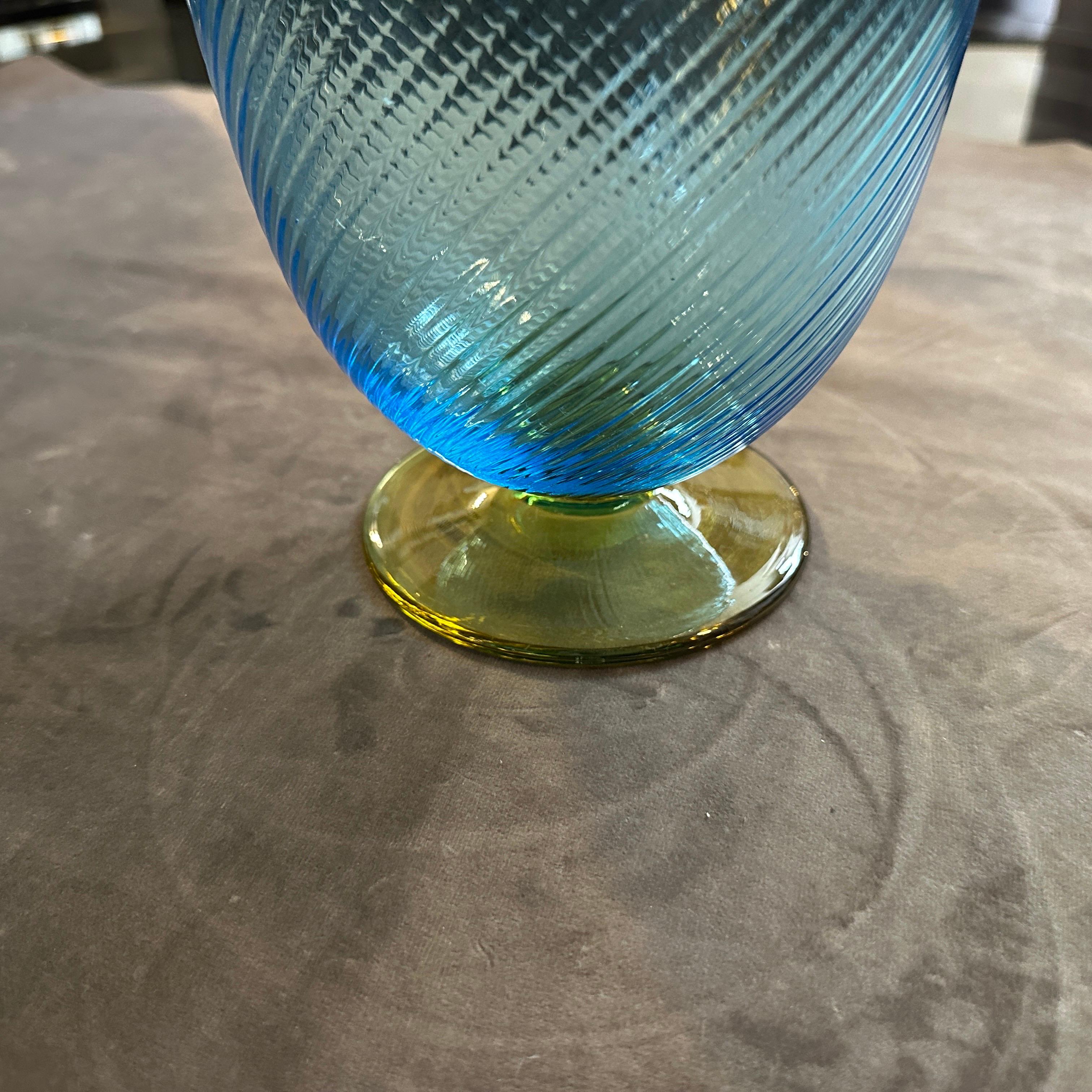 1980s Modern Blue and Yellow Murano Glass Vase by Carlo Moretti For Sale 5