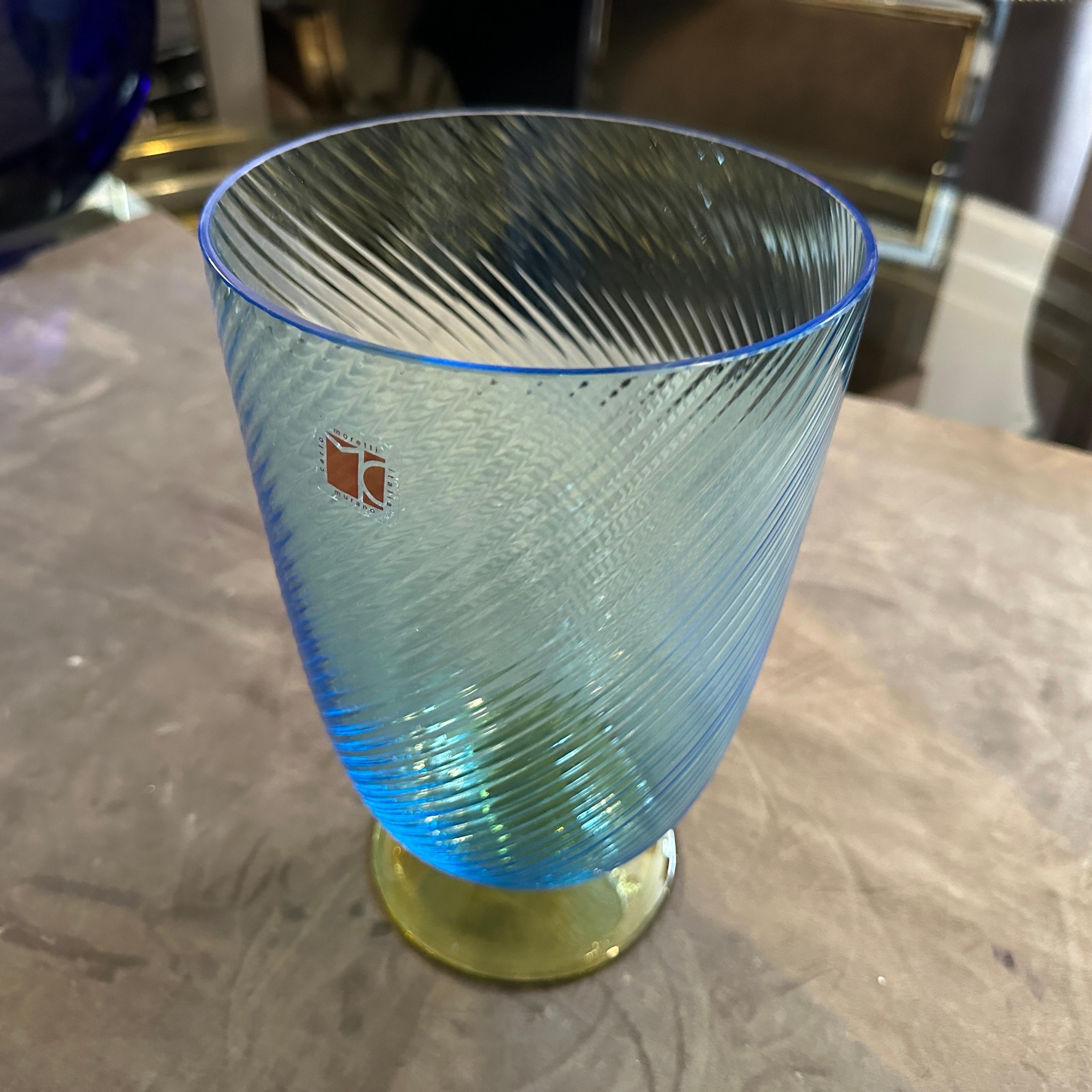 1980s Modern Blue and Yellow Murano Glass Vase by Carlo Moretti For Sale 7