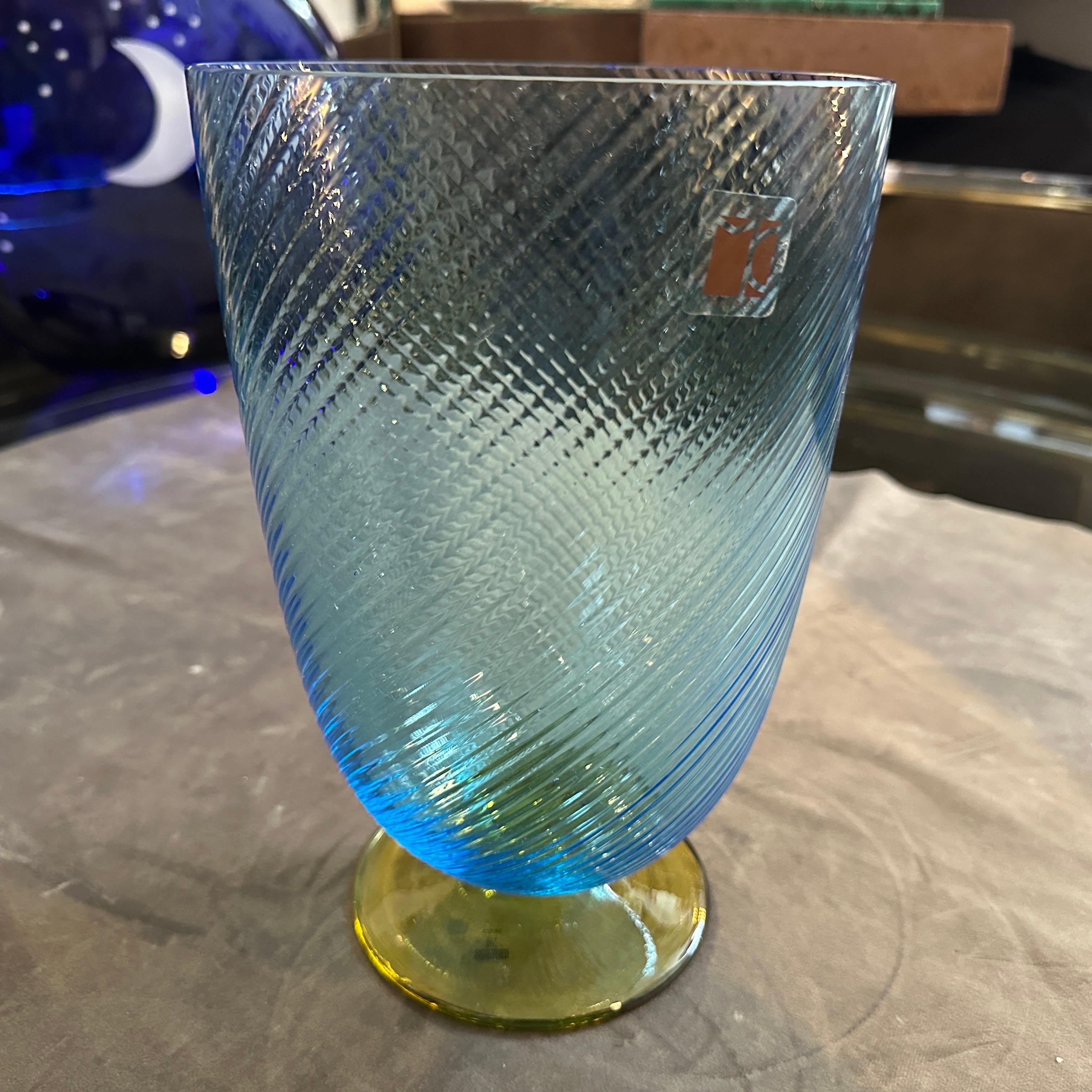 Hand-Crafted 1980s Modern Blue and Yellow Murano Glass Vase by Carlo Moretti For Sale