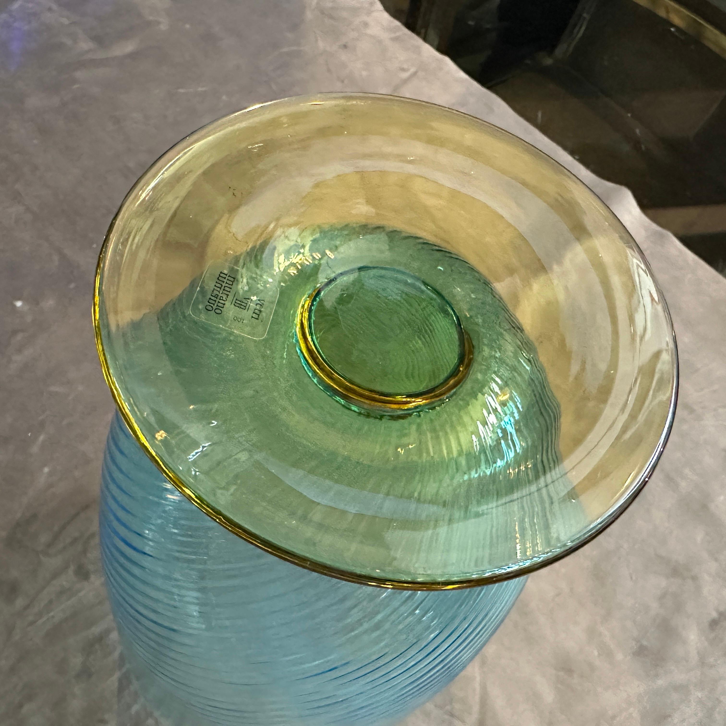 20th Century 1980s Modern Blue and Yellow Murano Glass Vase by Carlo Moretti For Sale