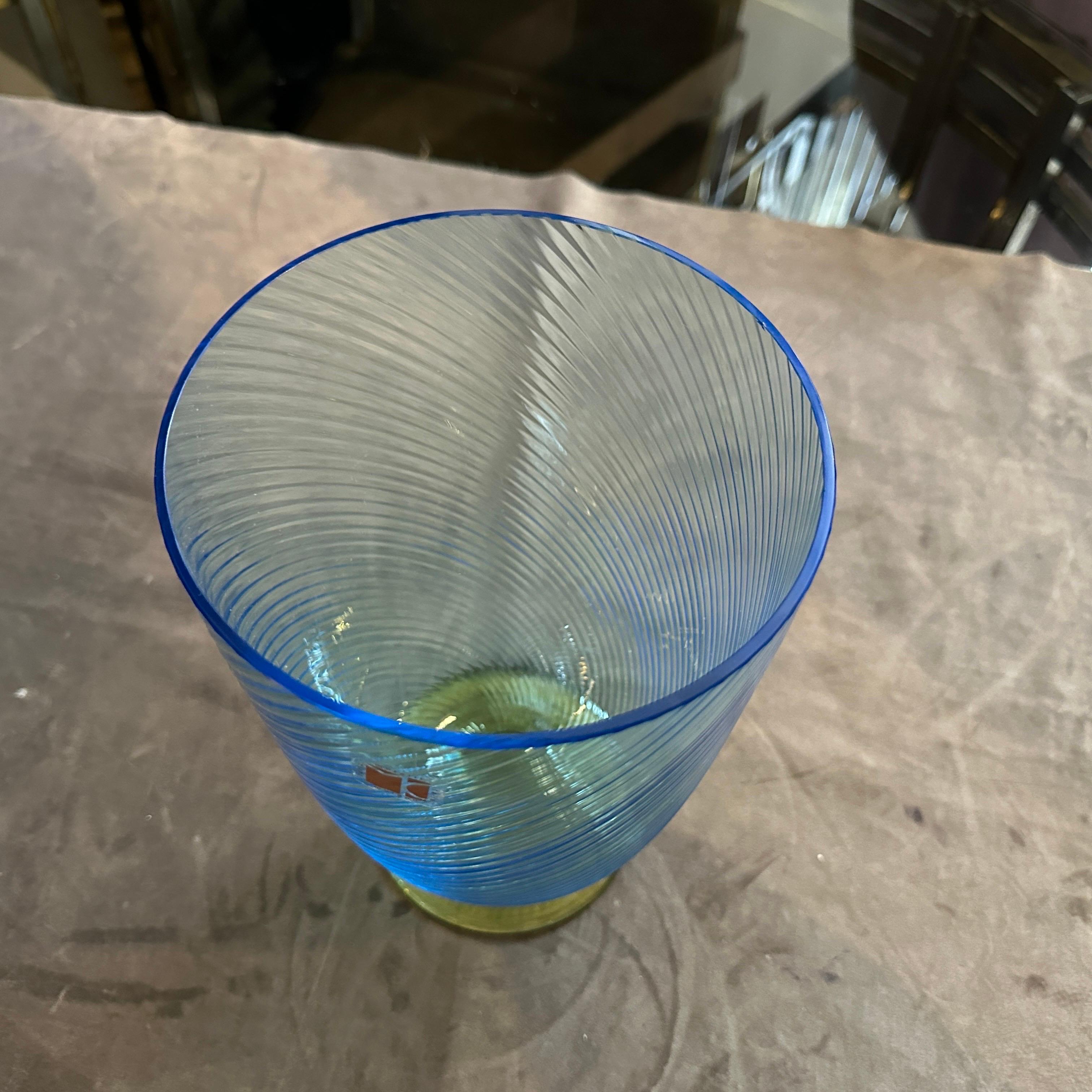 1980s Modern Blue and Yellow Murano Glass Vase by Carlo Moretti For Sale 2