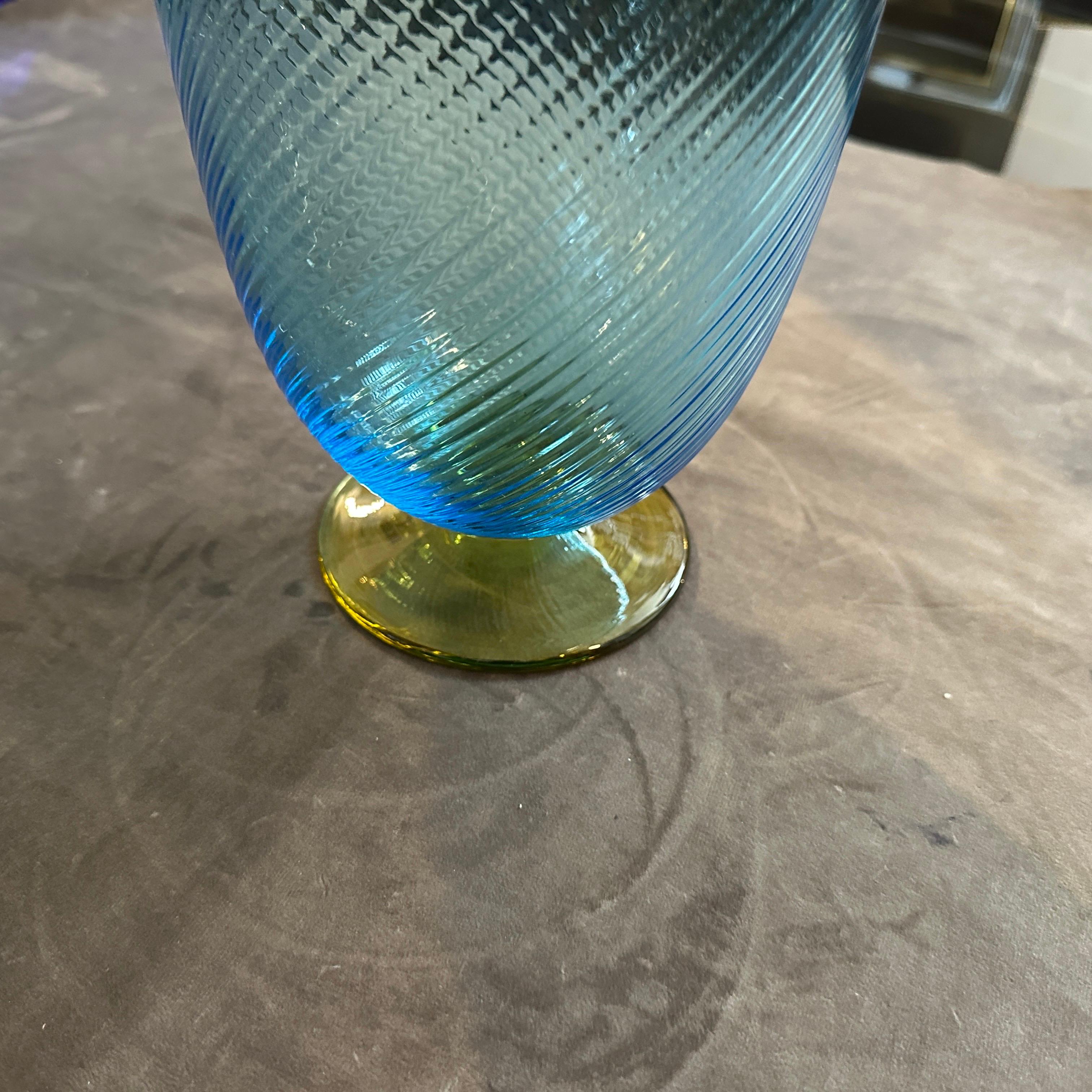 1980s Modern Blue and Yellow Murano Glass Vase by Carlo Moretti For Sale 3