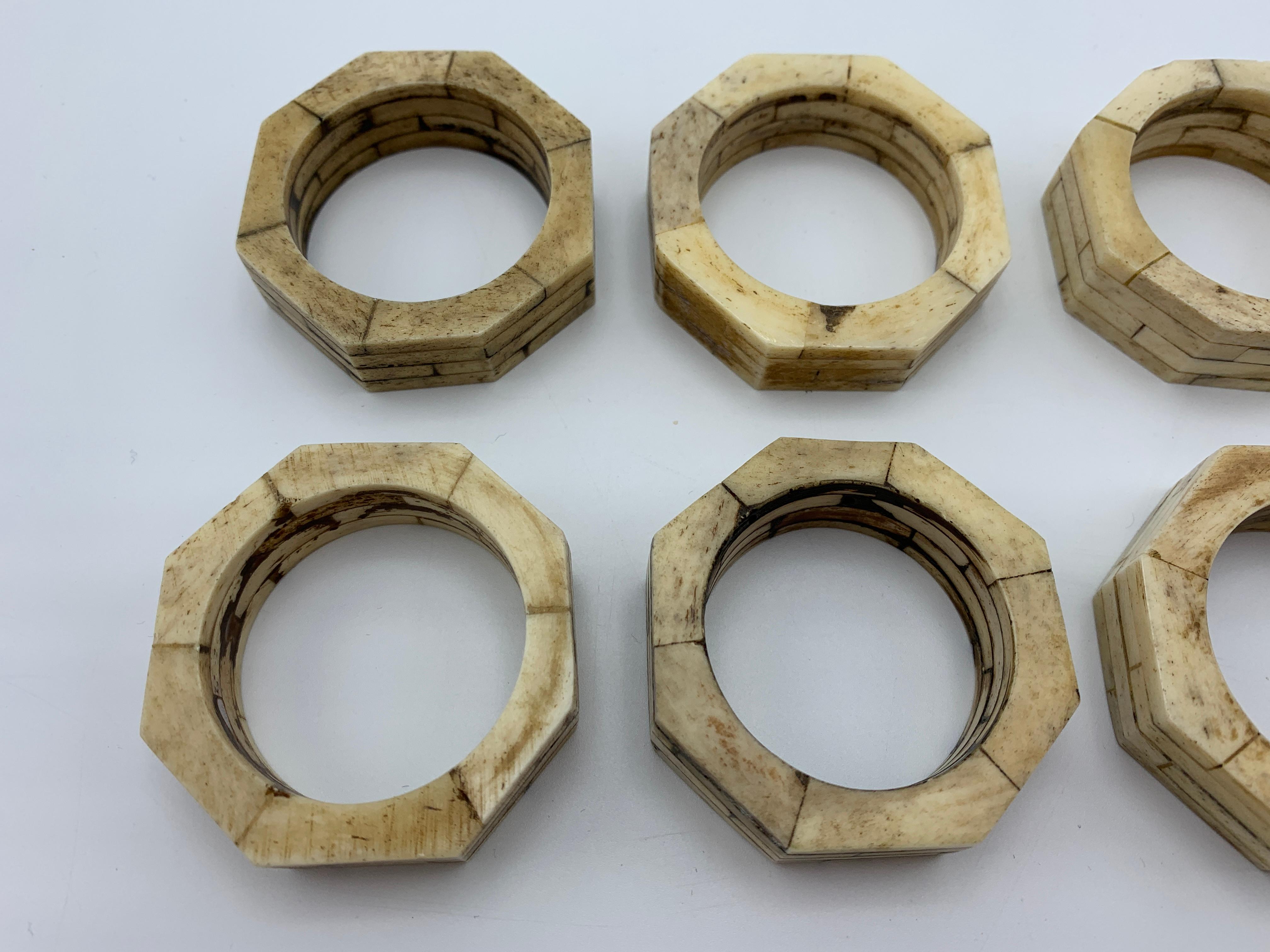1980s Modern Bone Octagon Napkin Rings, Set of 8 In Good Condition For Sale In Richmond, VA