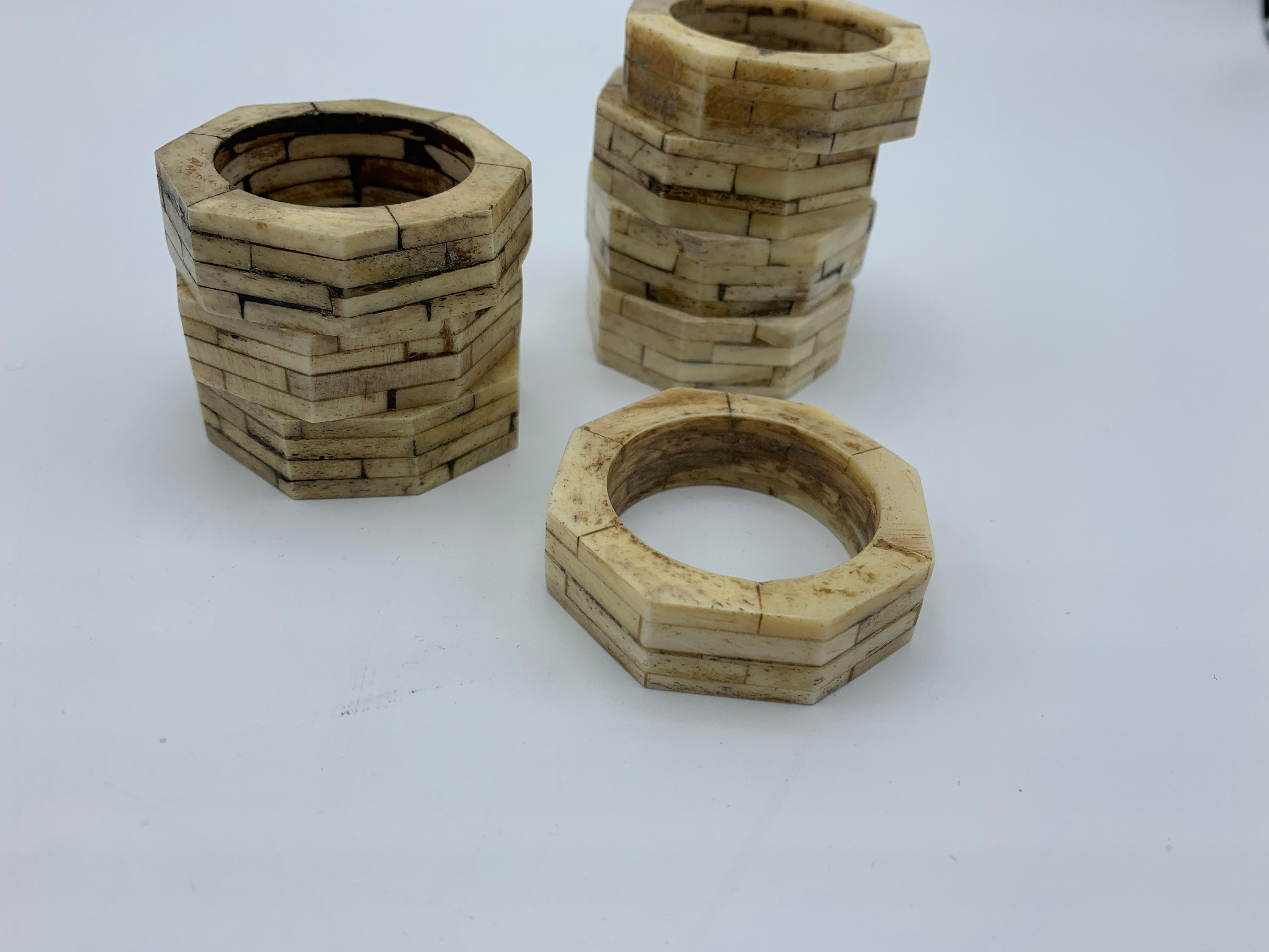 20th Century 1980s Modern Bone Octagon Napkin Rings, Set of 8 For Sale