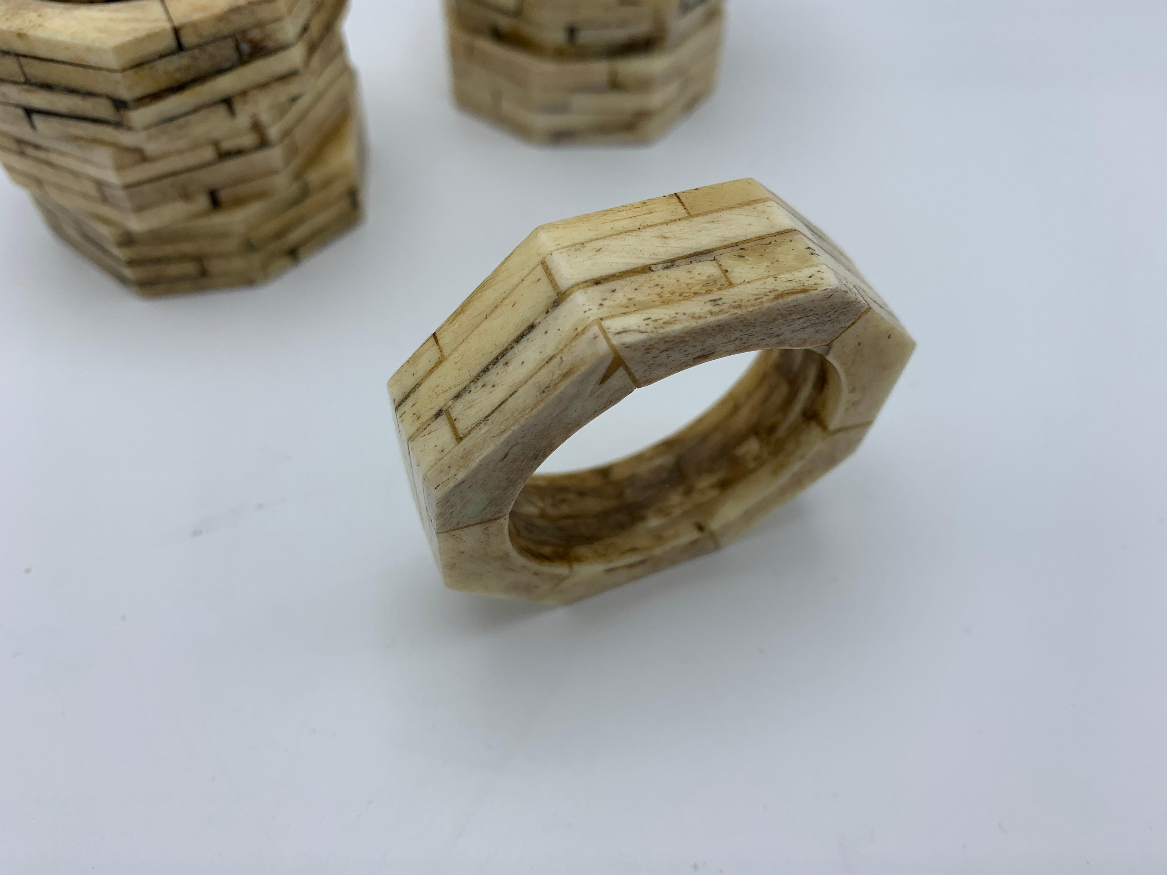 1980s Modern Bone Octagon Napkin Rings, Set of 8 For Sale 1